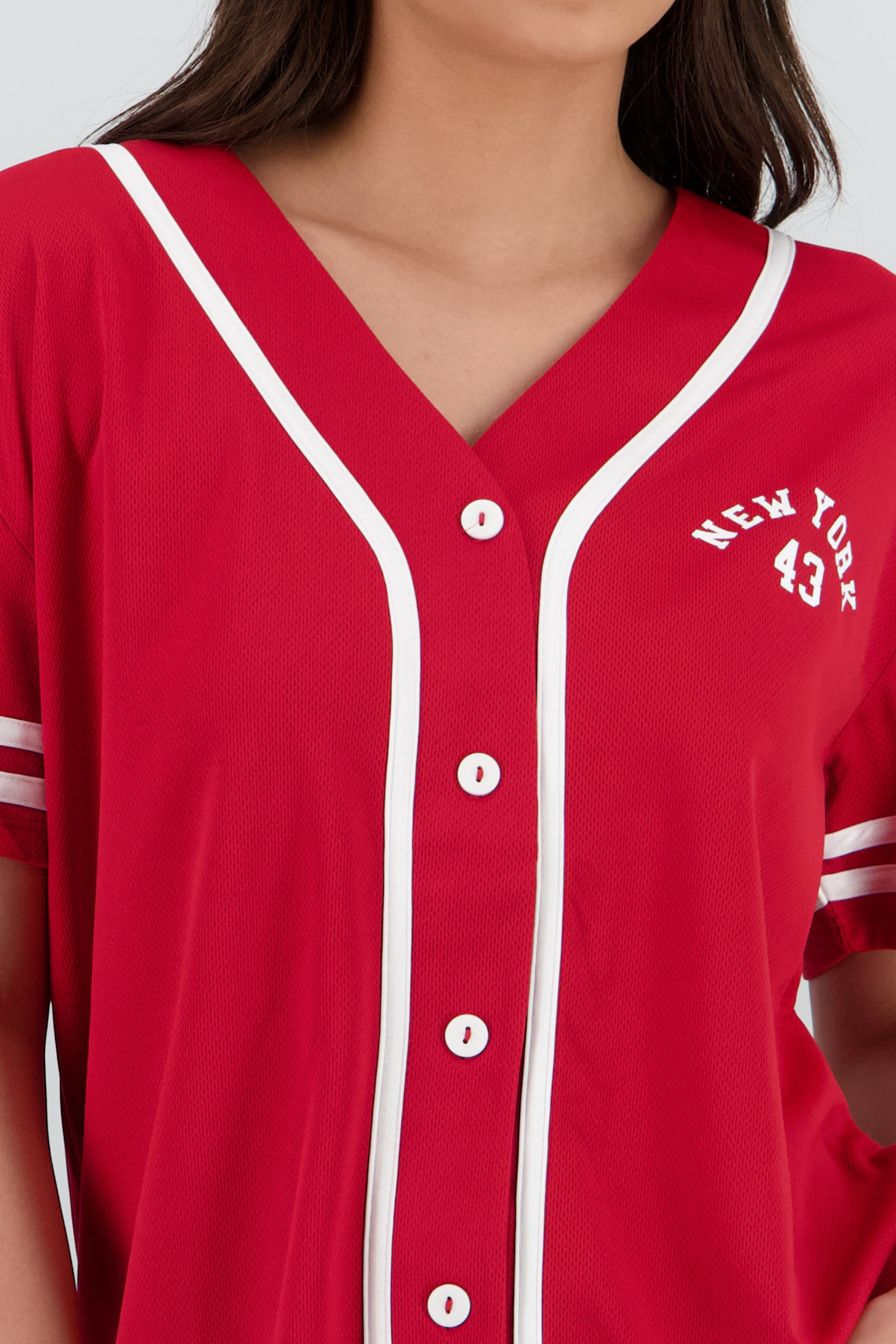 Playera jersey estampado contraste ROJO COMBO