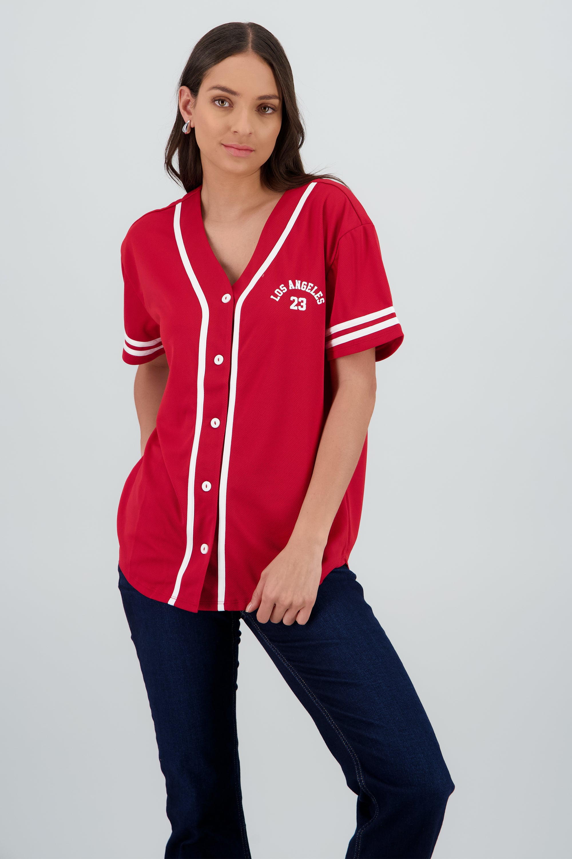Playera jersey los angeles contraste ROJO