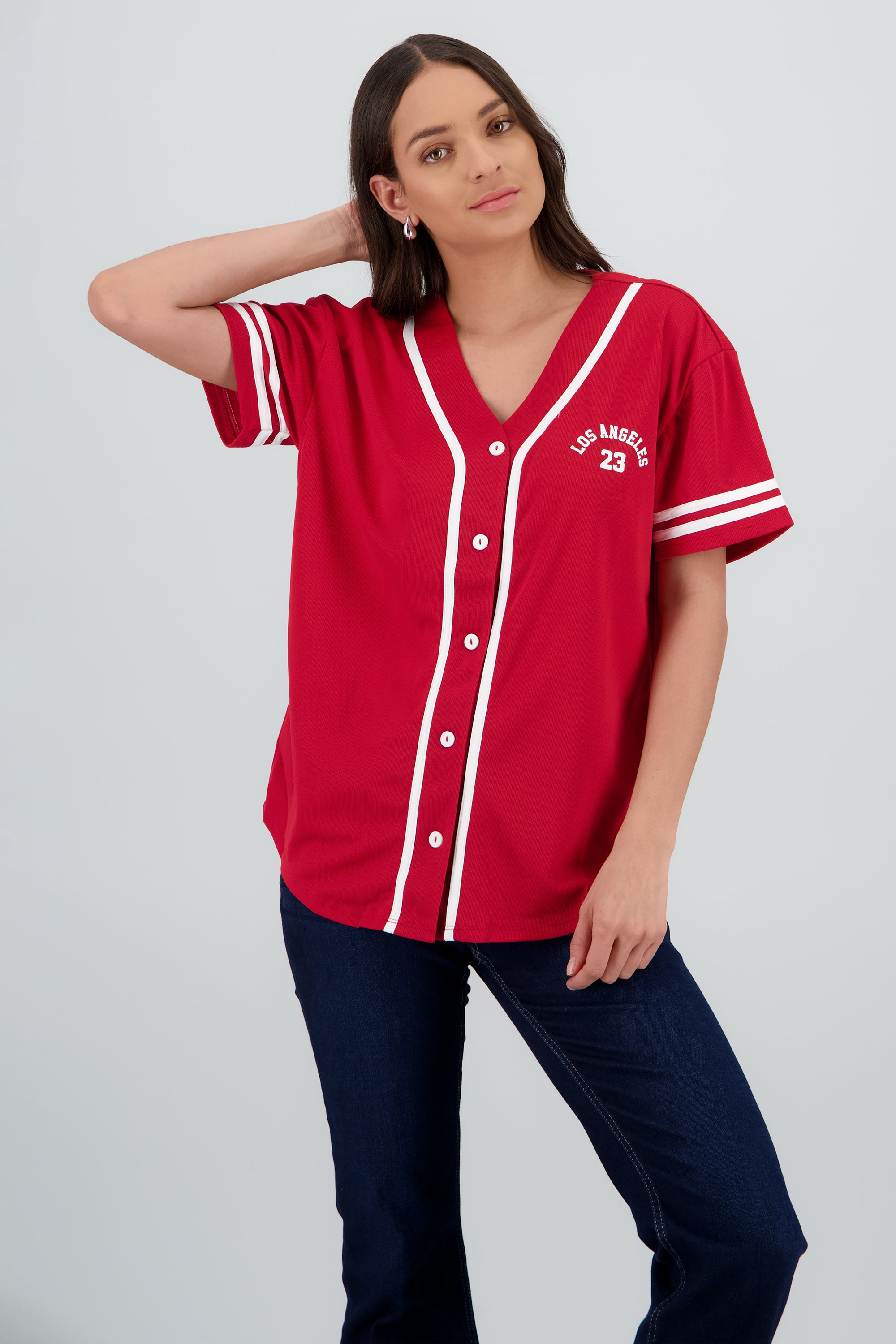 Playera jersey los angeles contraste ROJO