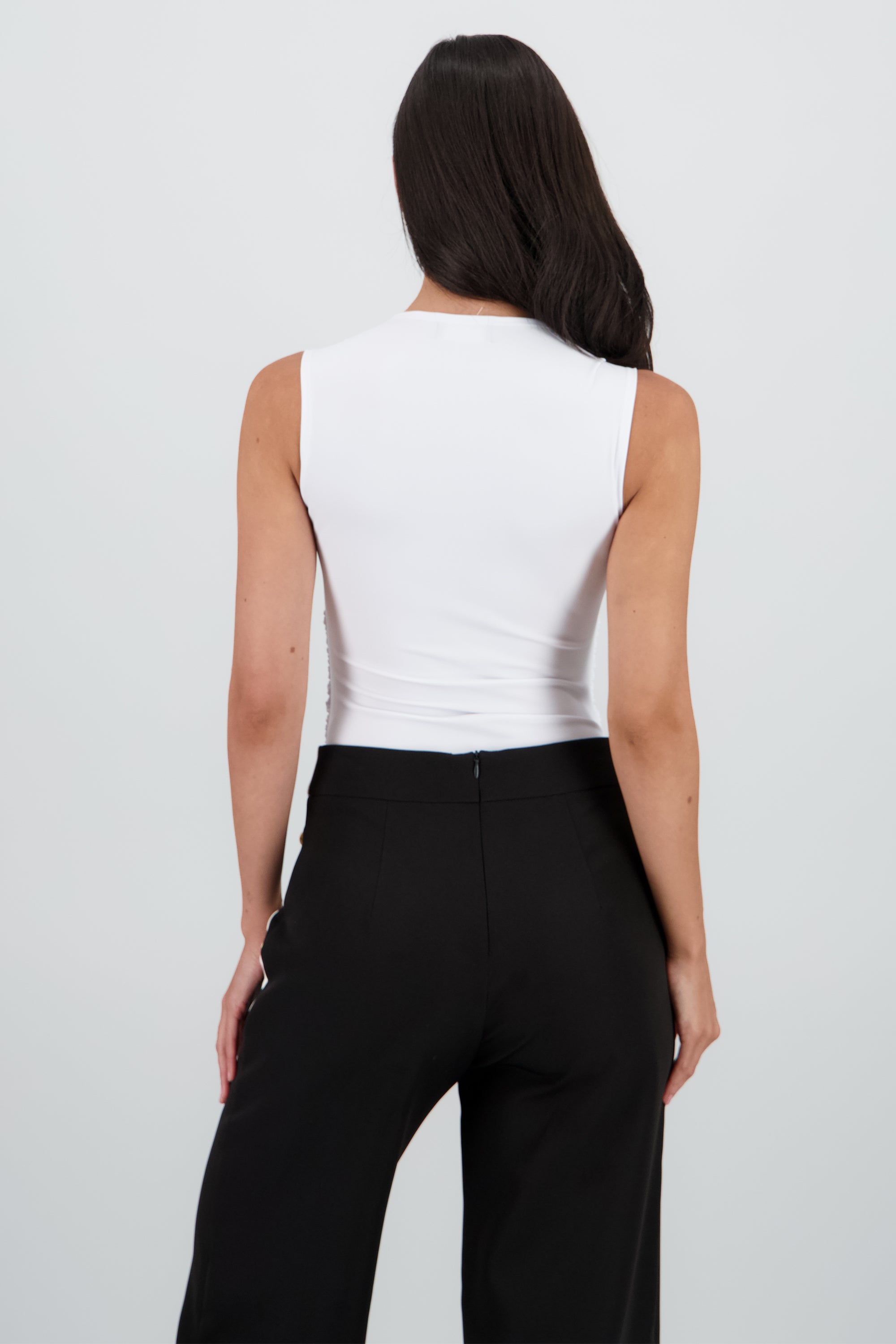 Bodysuit cuello cuadrado sin mangas det drapeado BLANCO