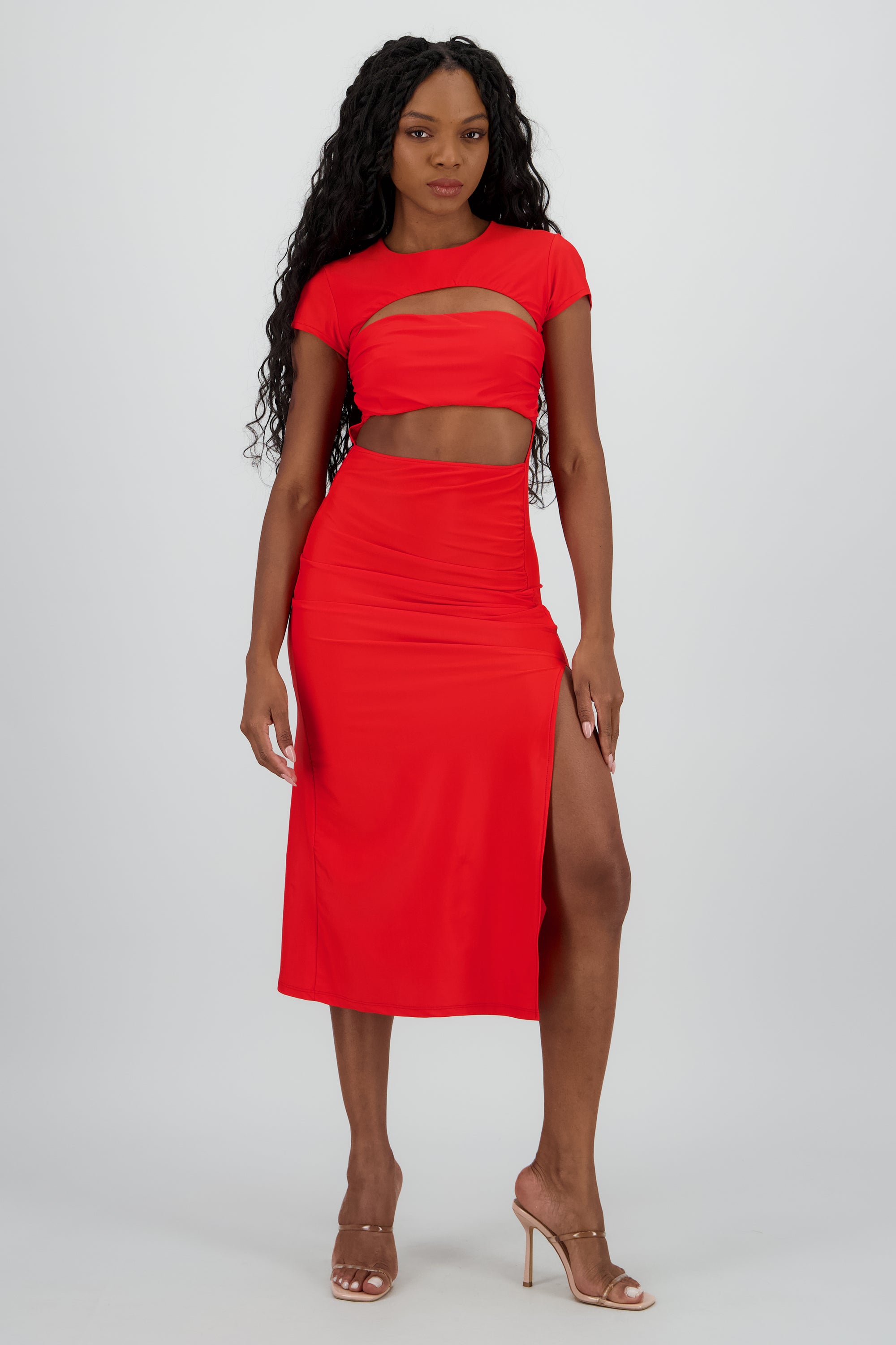 Vestido maxi ajustado con cut outs ROJO