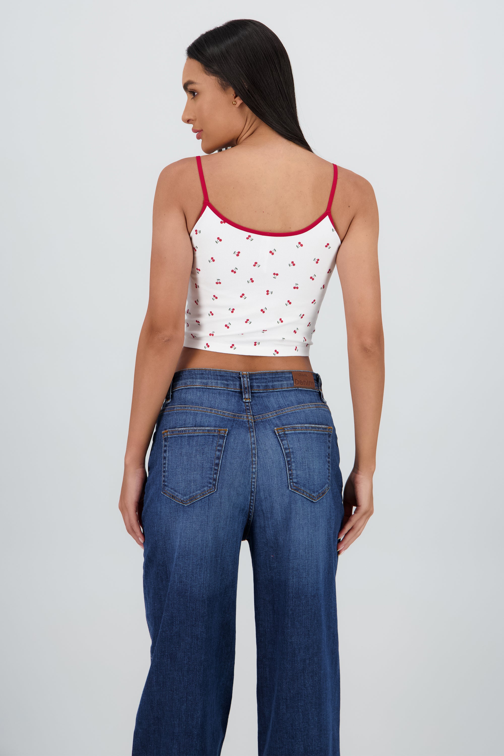 Top tirantes contraste estampado cerezas ROJO COMBO