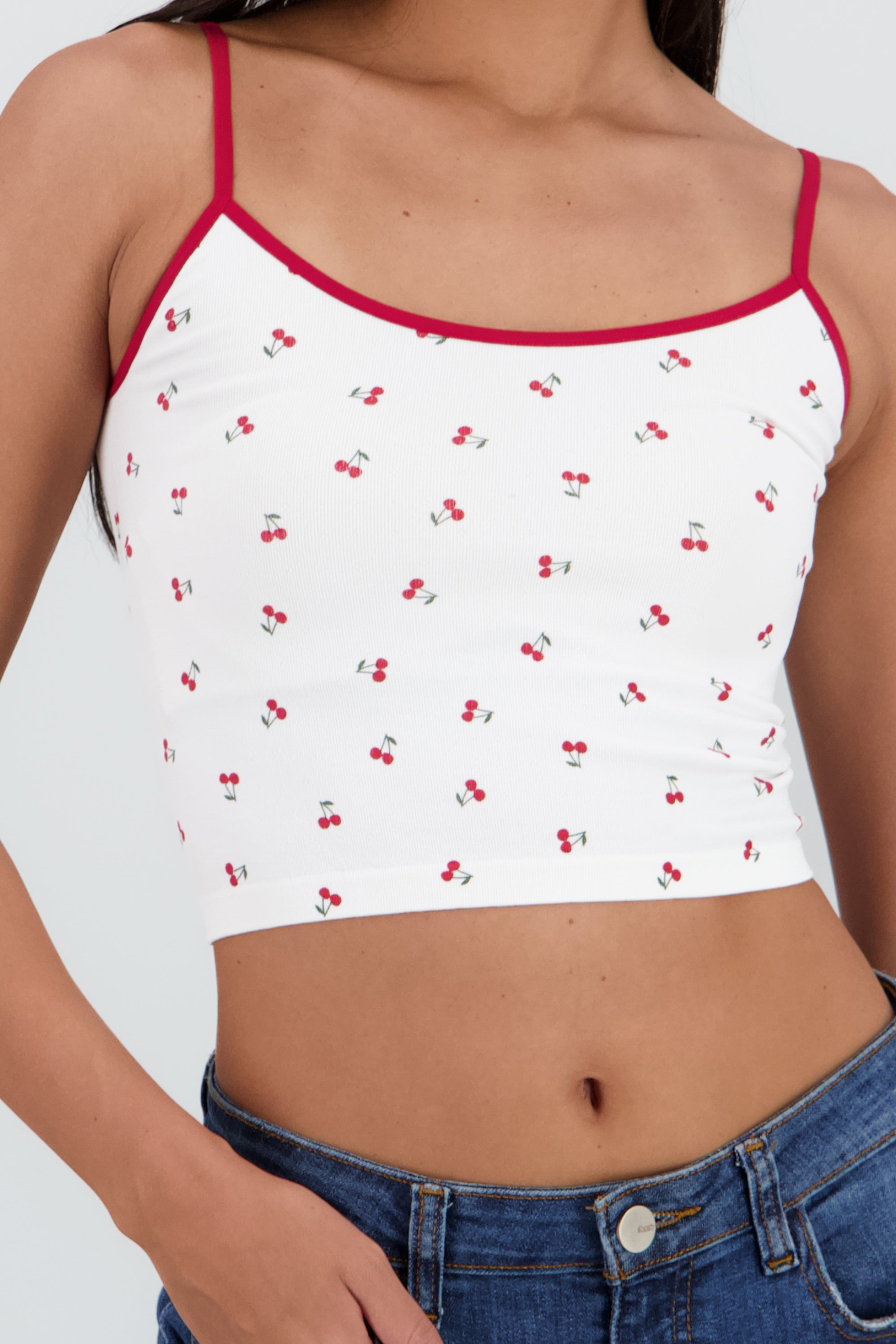 Top tirantes contraste estampado cerezas ROJO COMBO