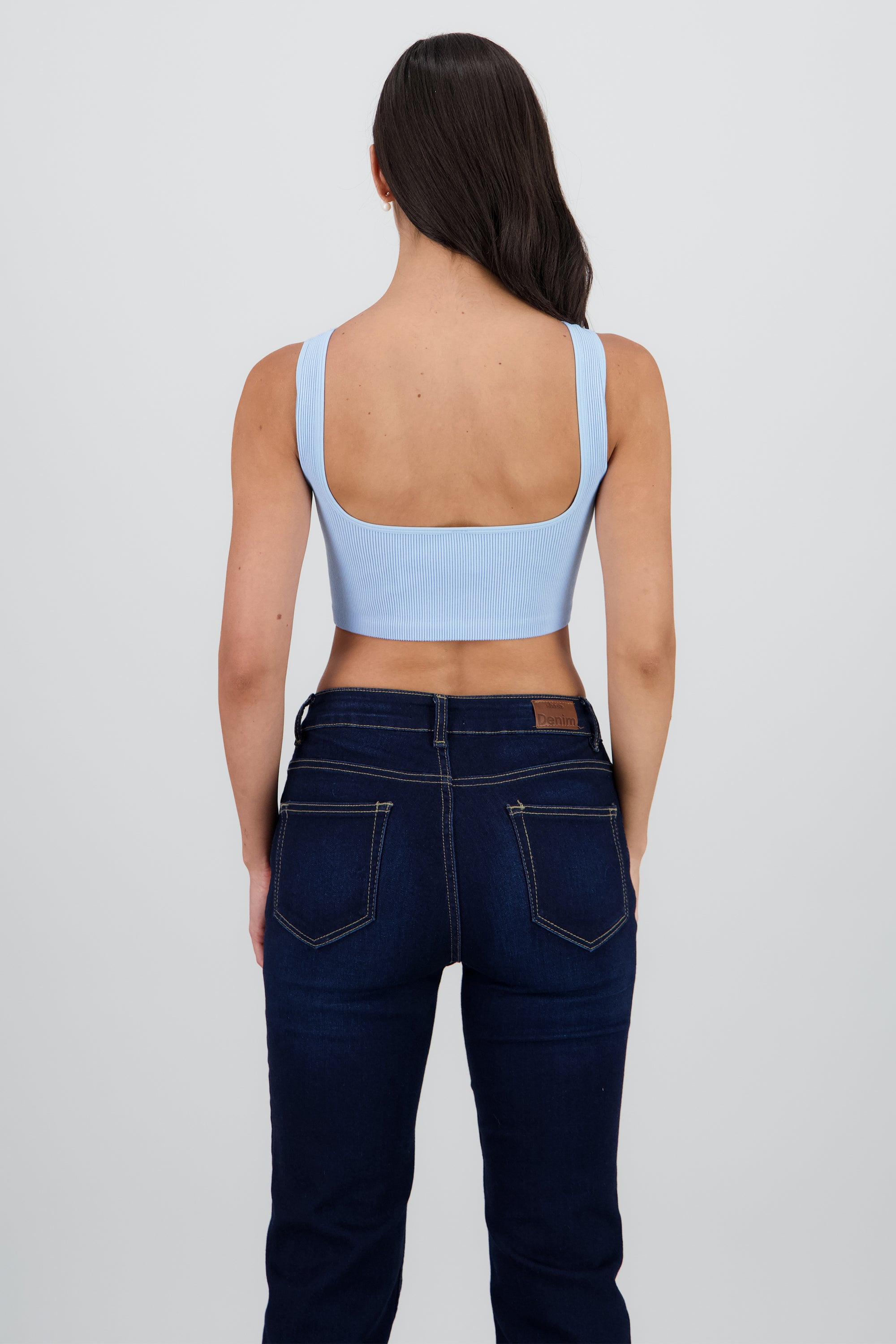 Top seamless rib detalle espalda escotado AZUL CIELO