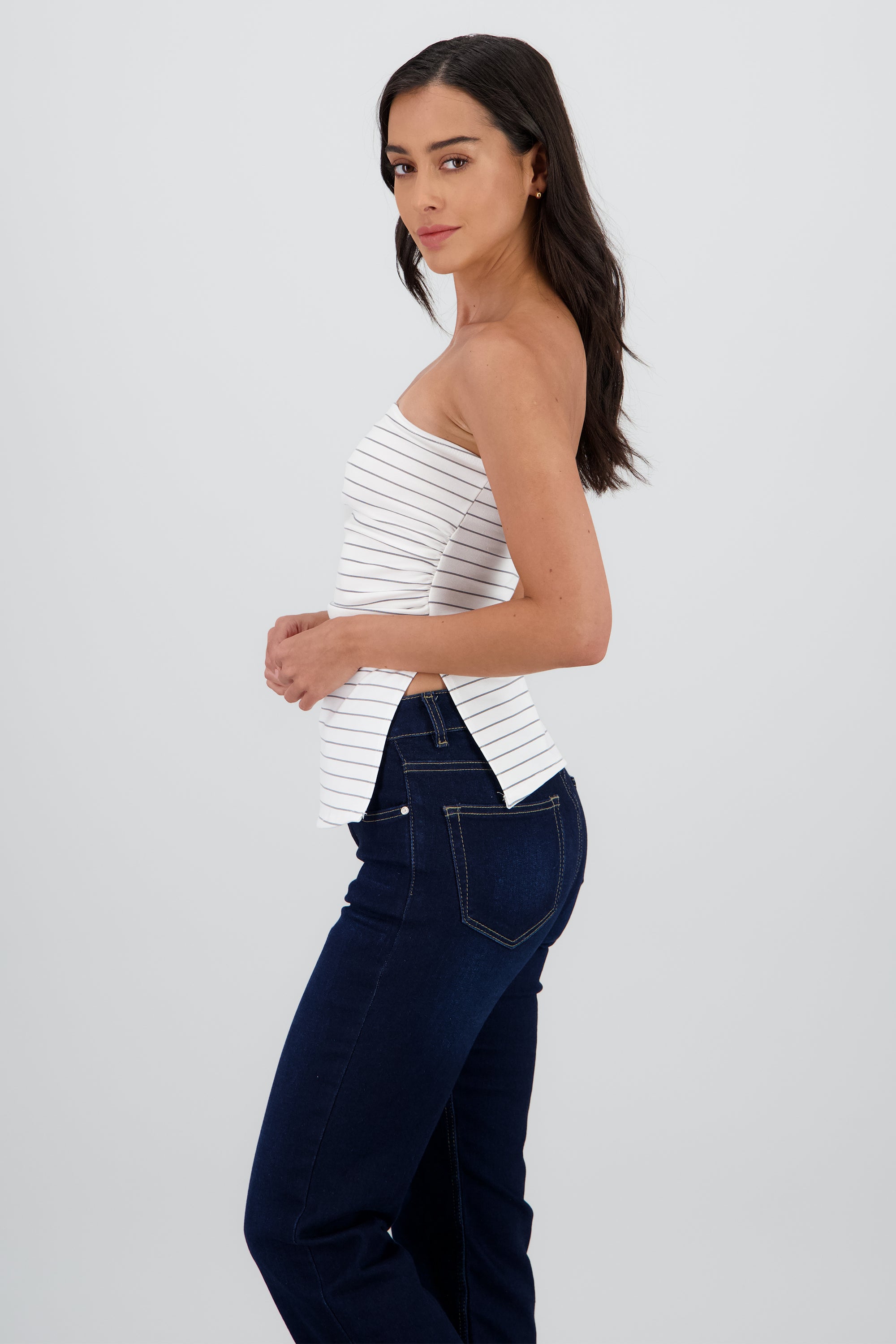 Top tubo abertura estampado rayas BLANCO COMBO