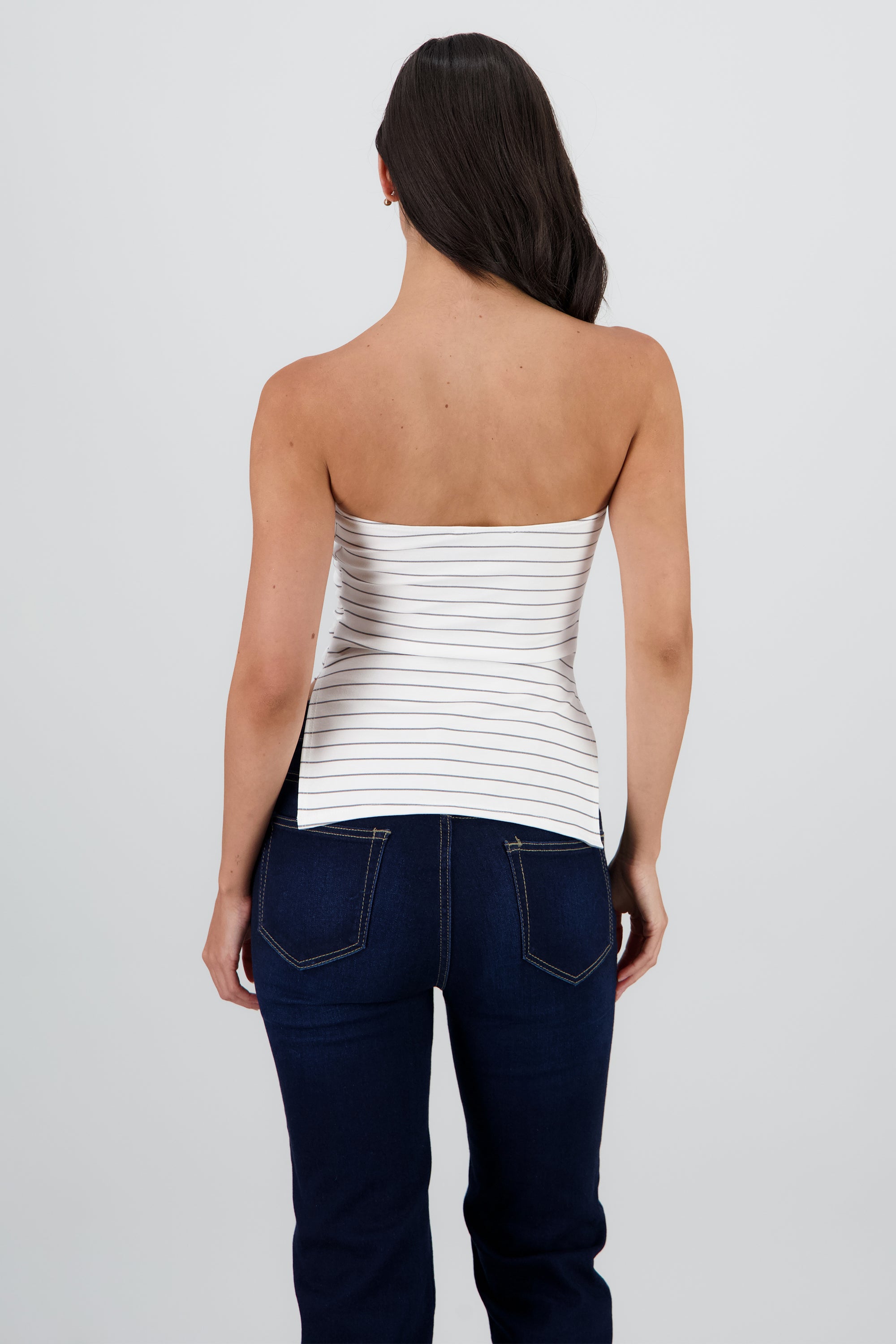 Top tubo abertura estampado rayas BLANCO COMBO