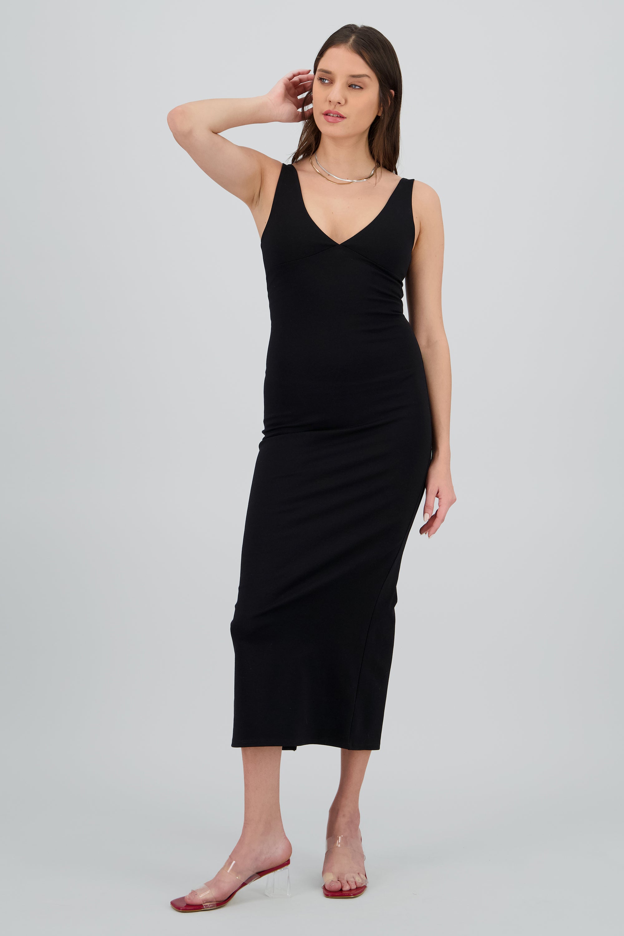 Maxi vestido bodycon escote en v NEGRO