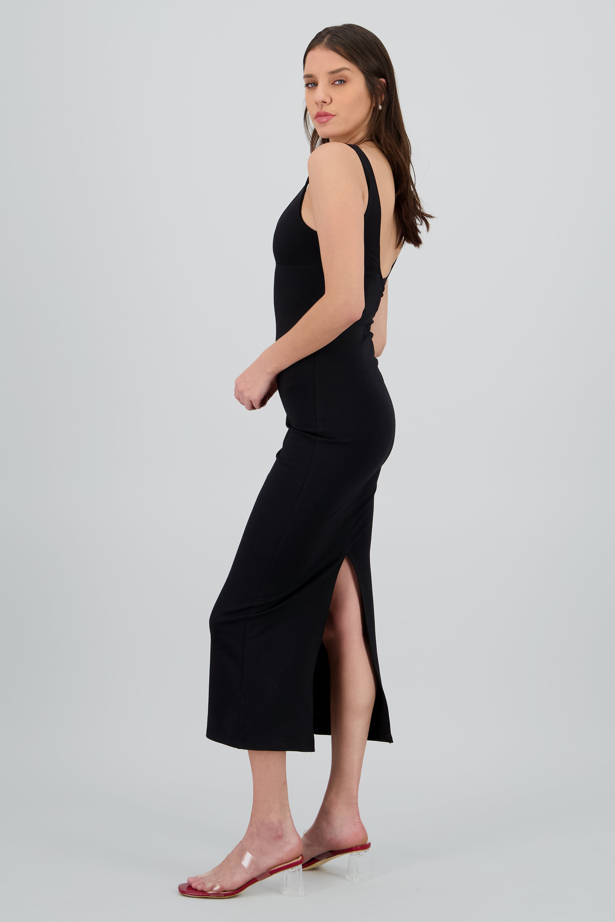 Maxi vestido bodycon escote en v NEGRO