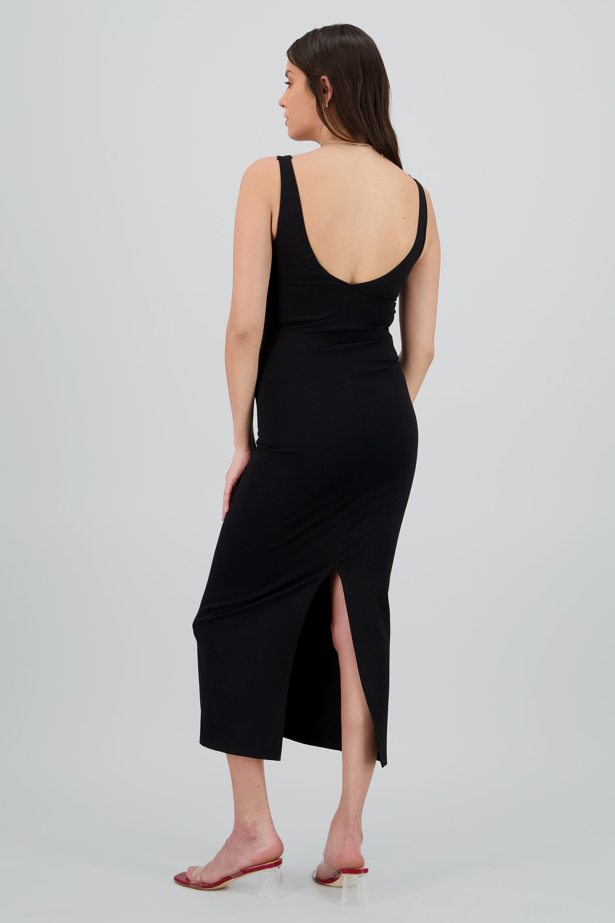 Maxi vestido bodycon escote en v NEGRO