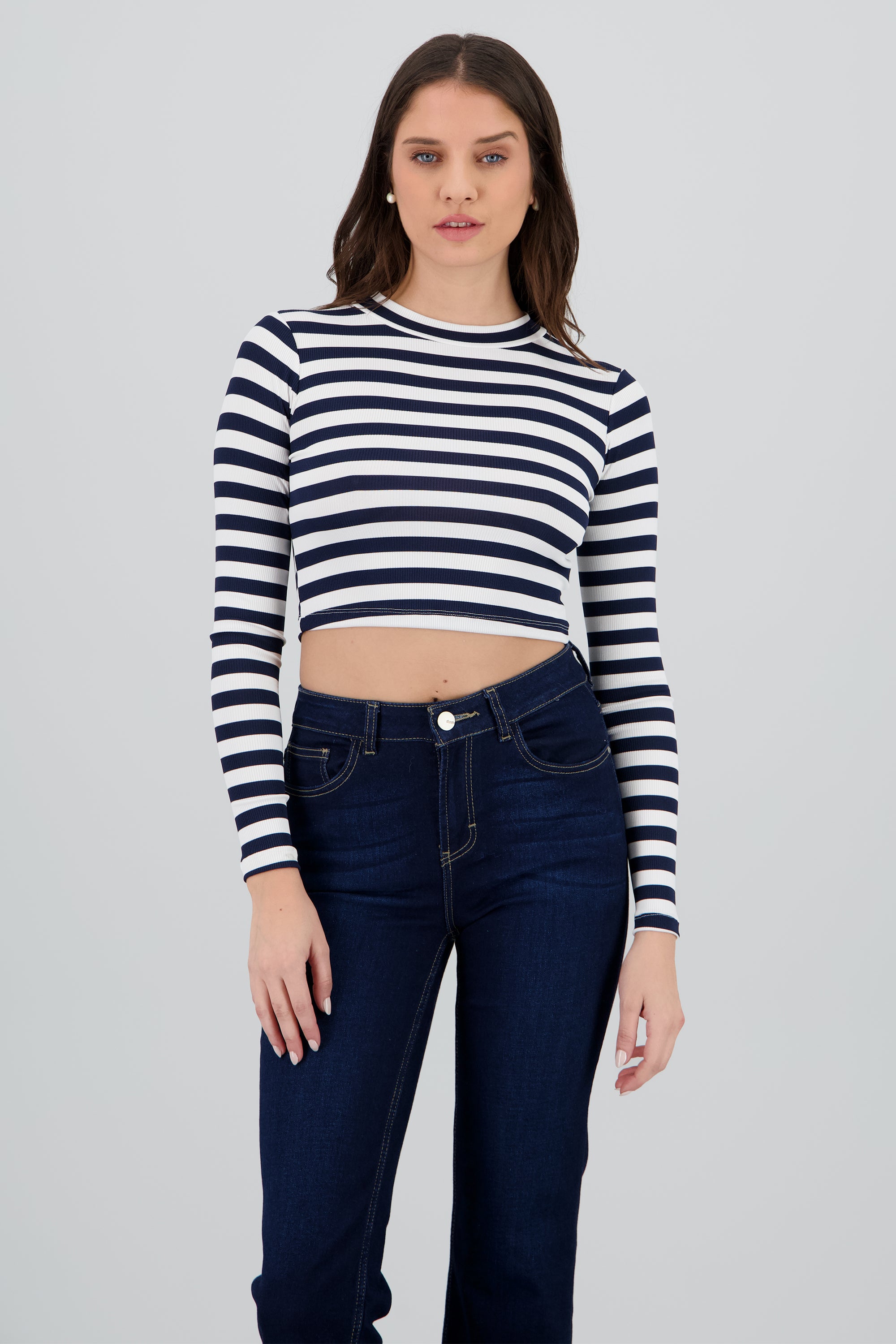 Blusa manga larga crop rayas AZUL COMBO