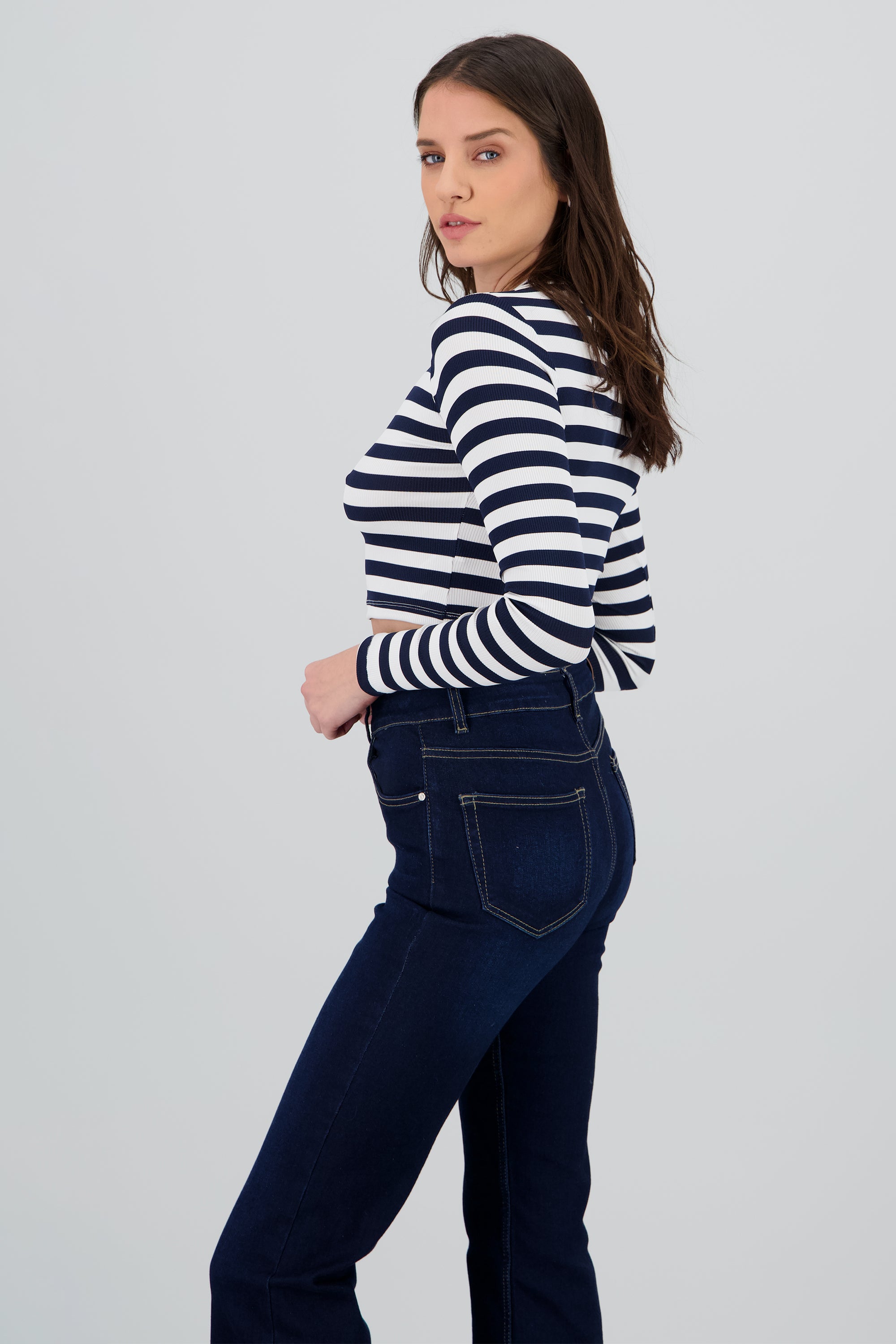 Blusa manga larga crop rayas AZUL COMBO