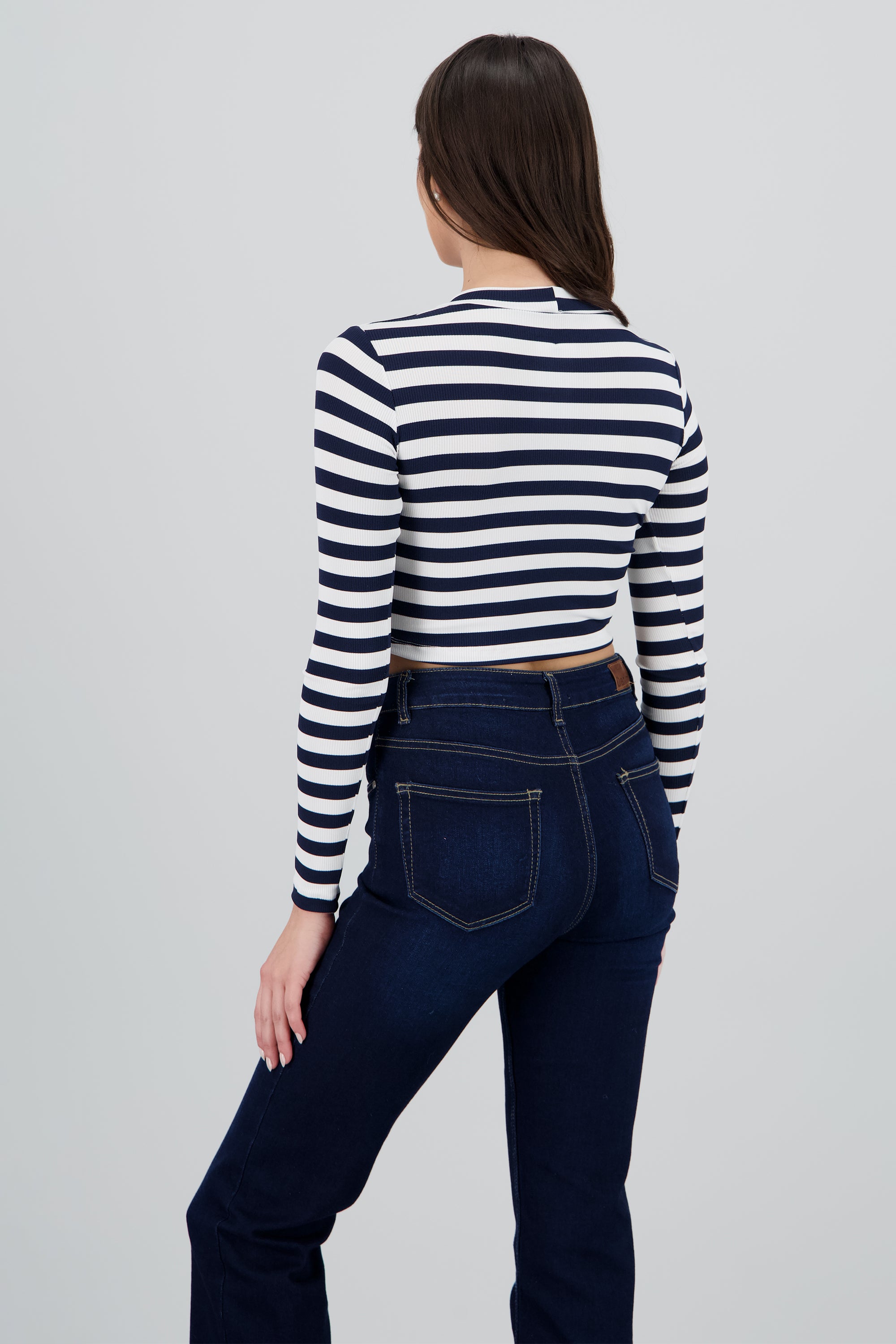 Blusa manga larga crop rayas AZUL COMBO