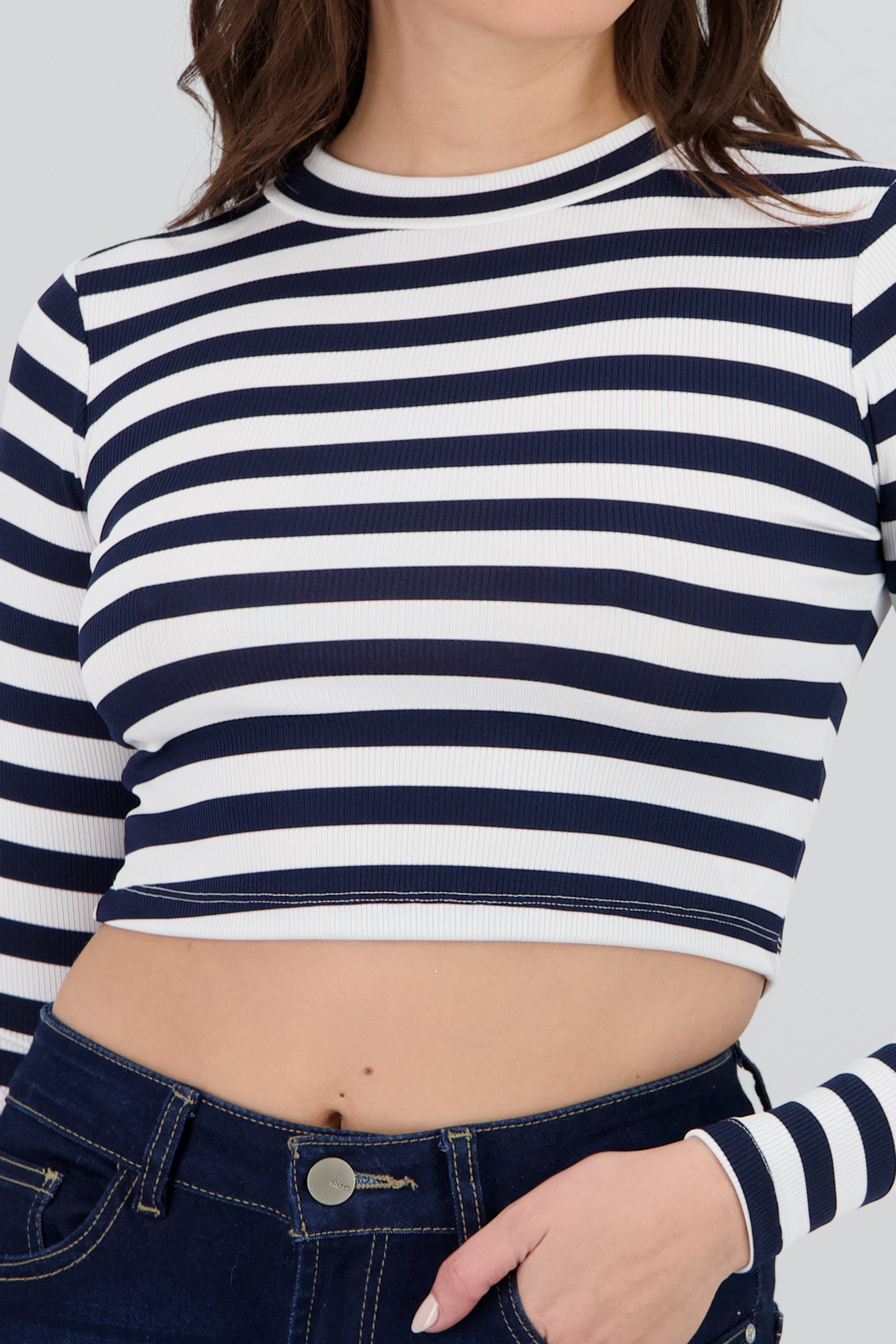 Blusa manga larga crop rayas AZUL COMBO