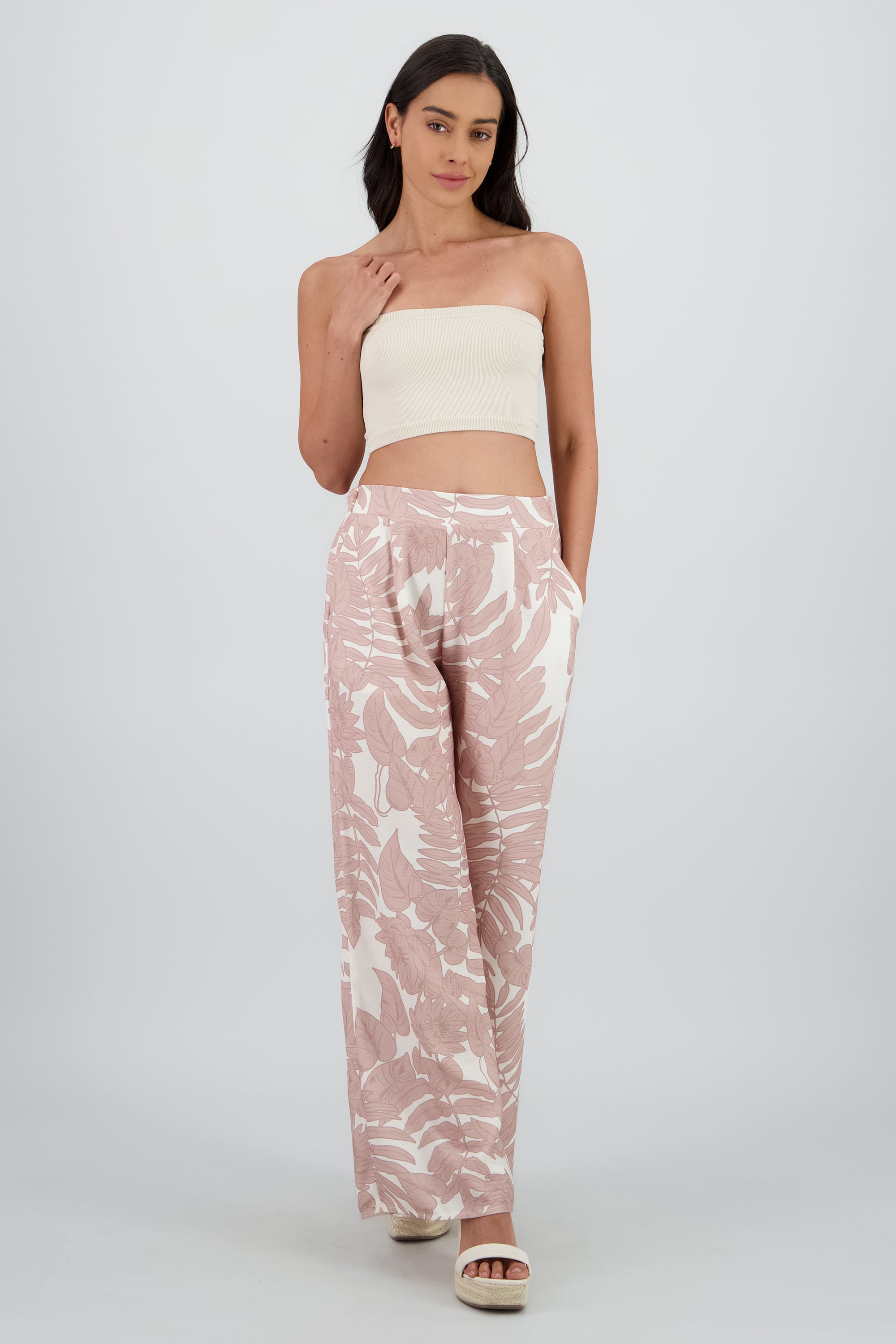 Pantalon amplio fluido estampado BEIGE