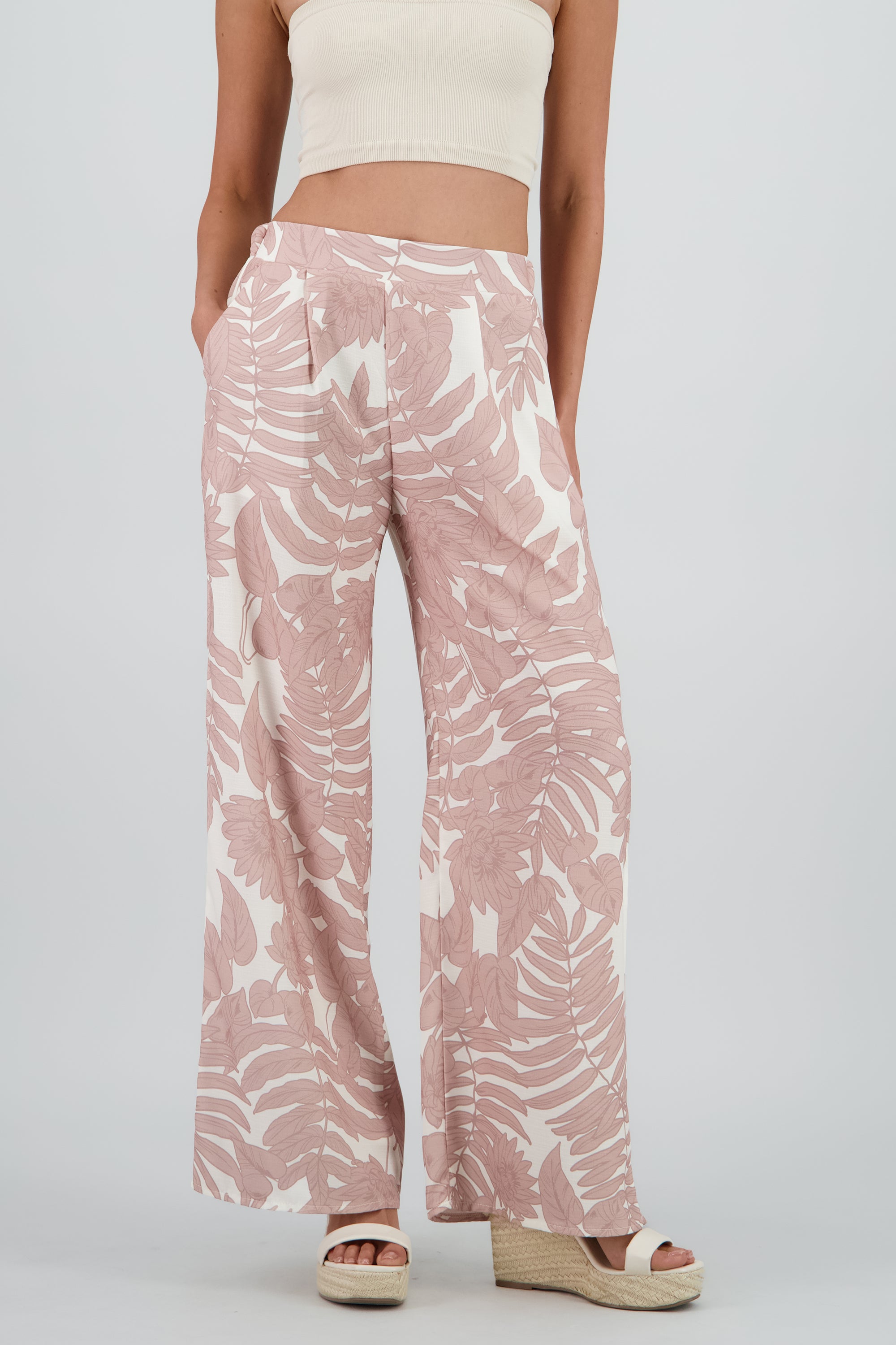 Pantalon amplio fluido estampado BEIGE