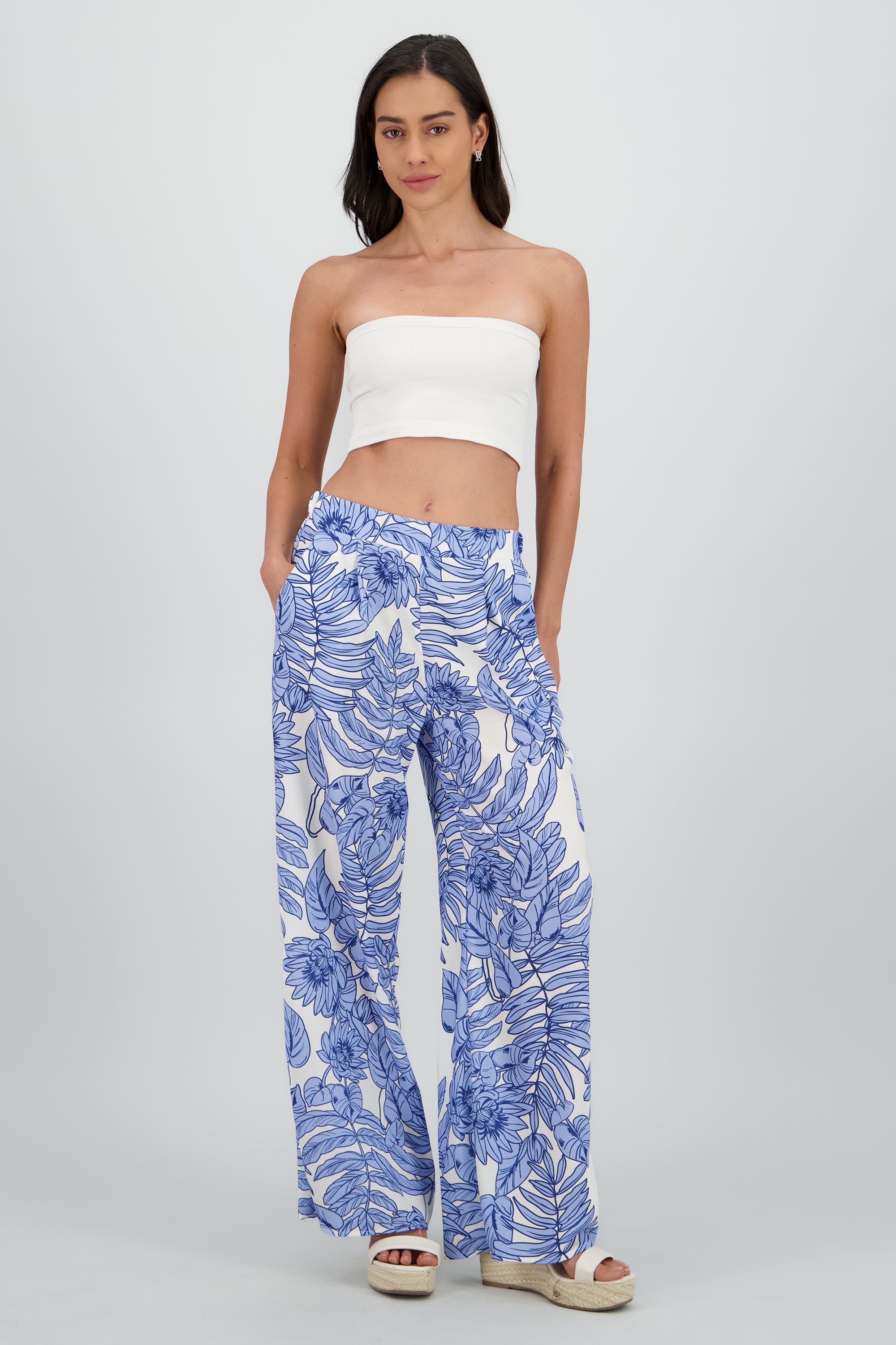 Pantalon amplio fluido estampado AZUL COMBO