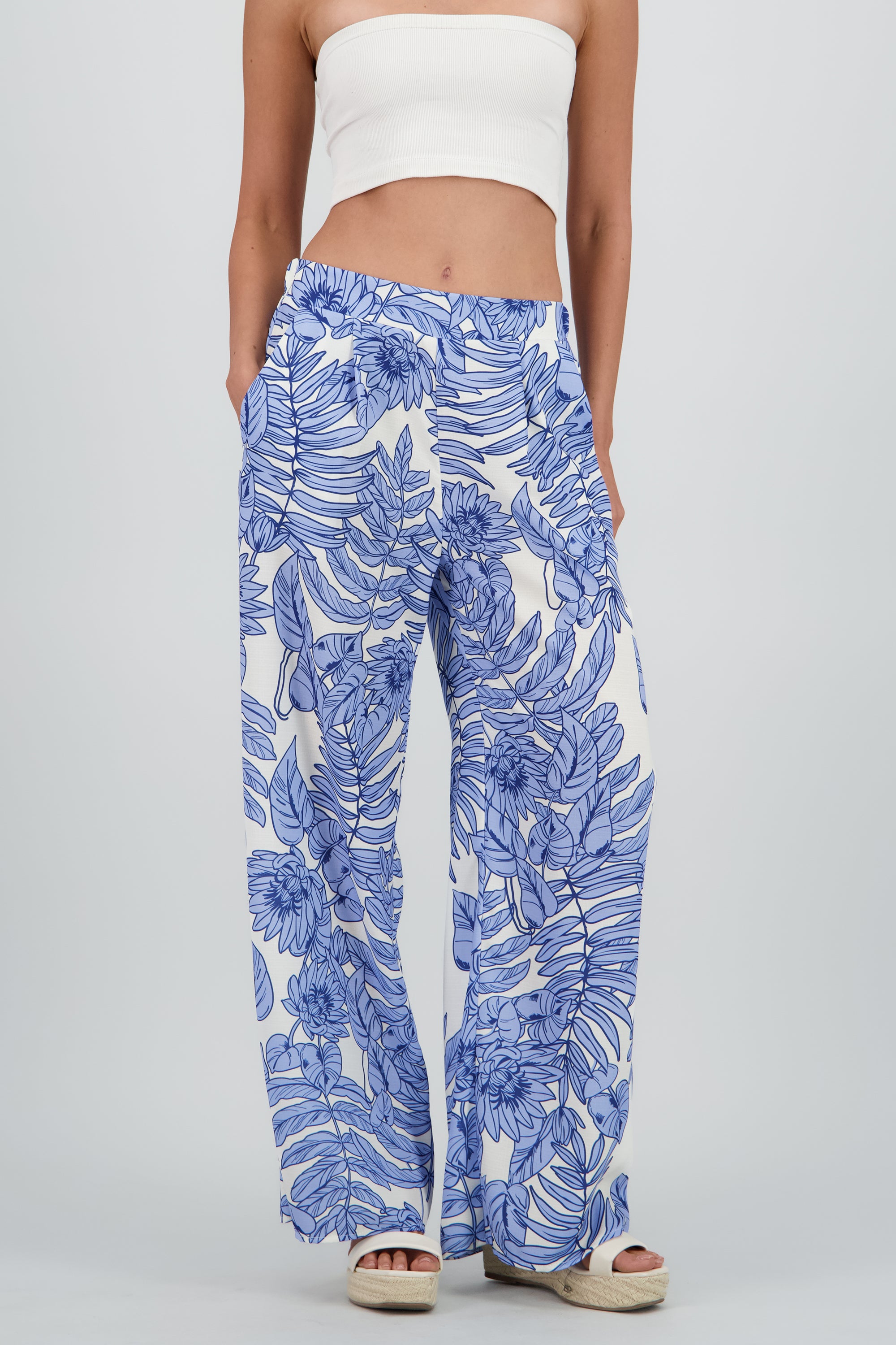 Pantalon amplio fluido estampado AZUL COMBO