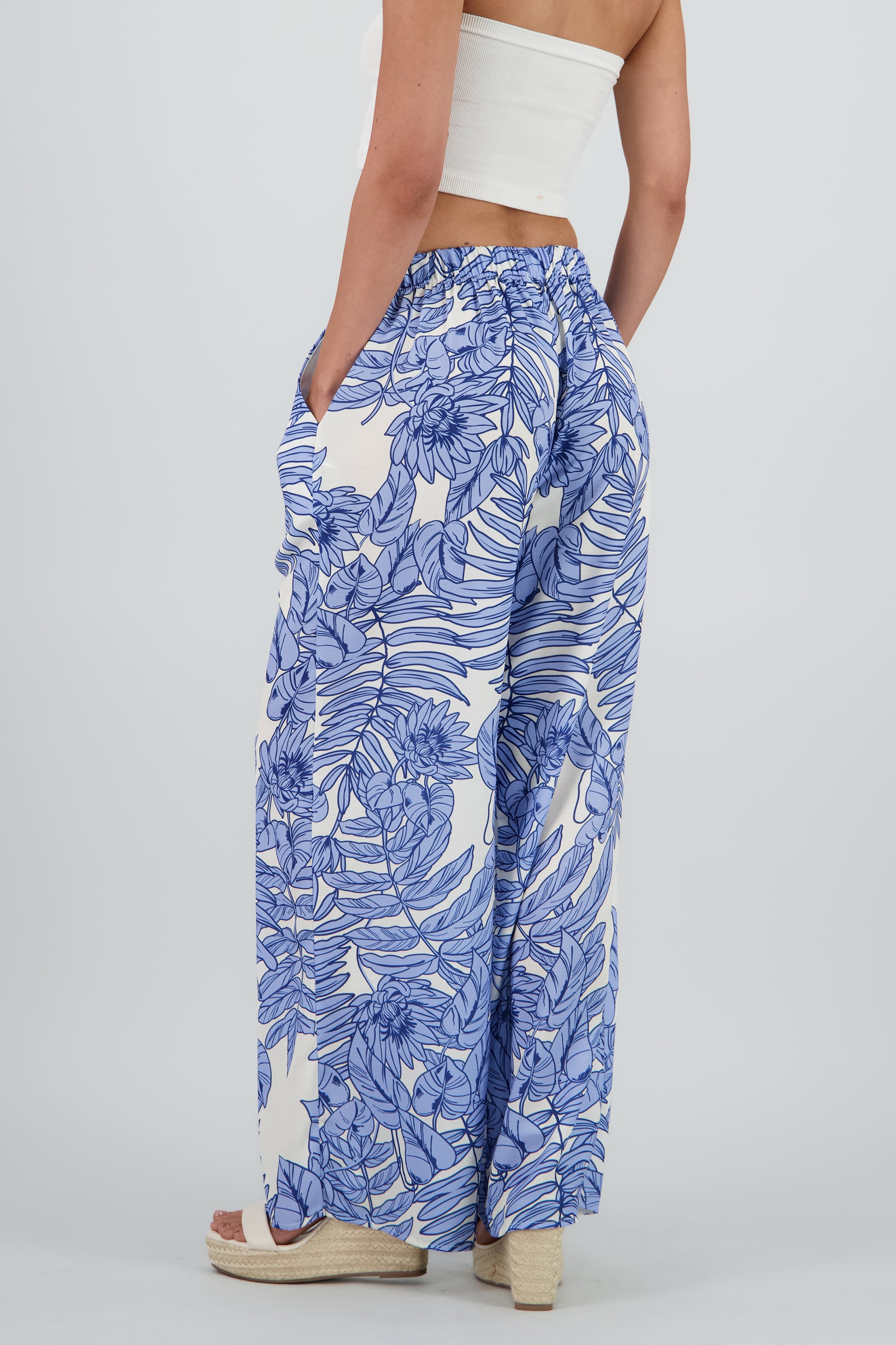 Pantalon amplio fluido estampado AZUL COMBO