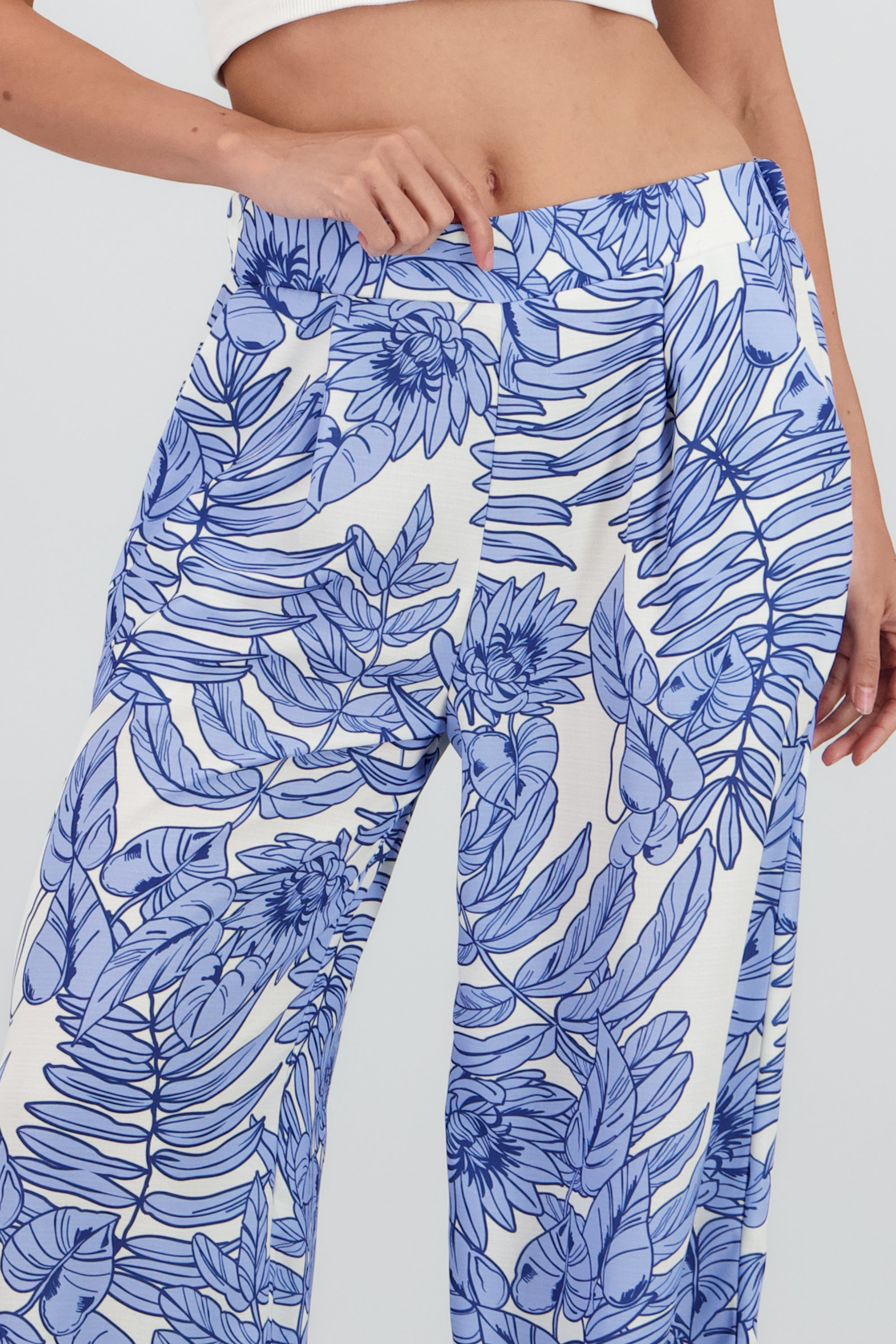 Pantalon amplio fluido estampado AZUL COMBO