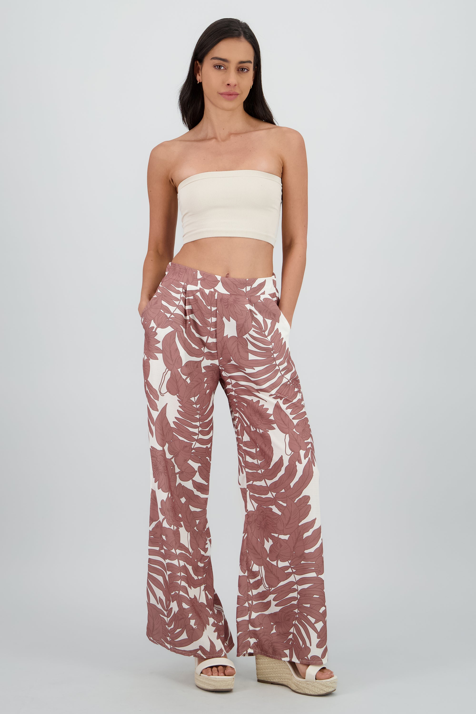 Pantalon amplio fluido estampado TAUPE