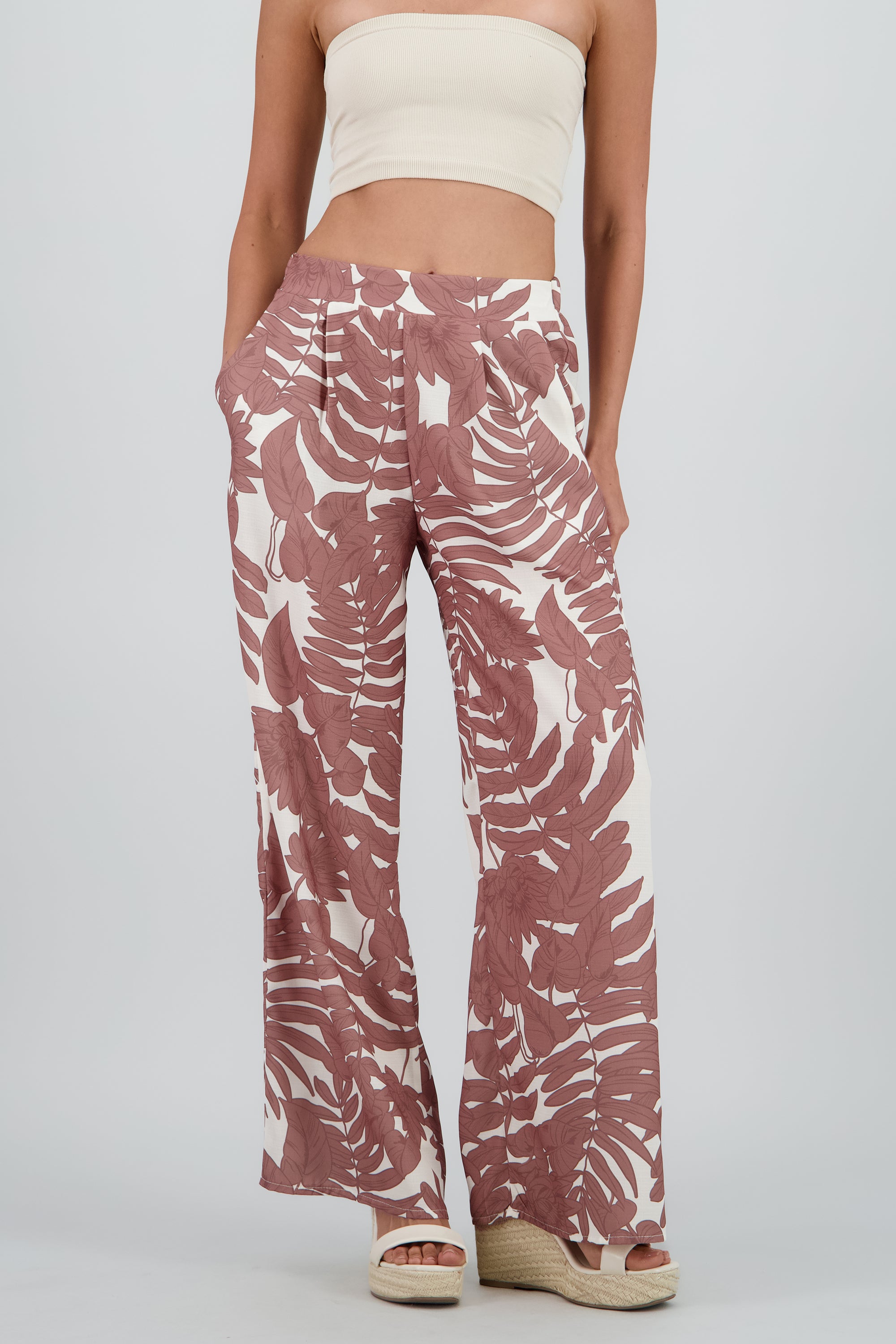Pantalon amplio fluido estampado TAUPE