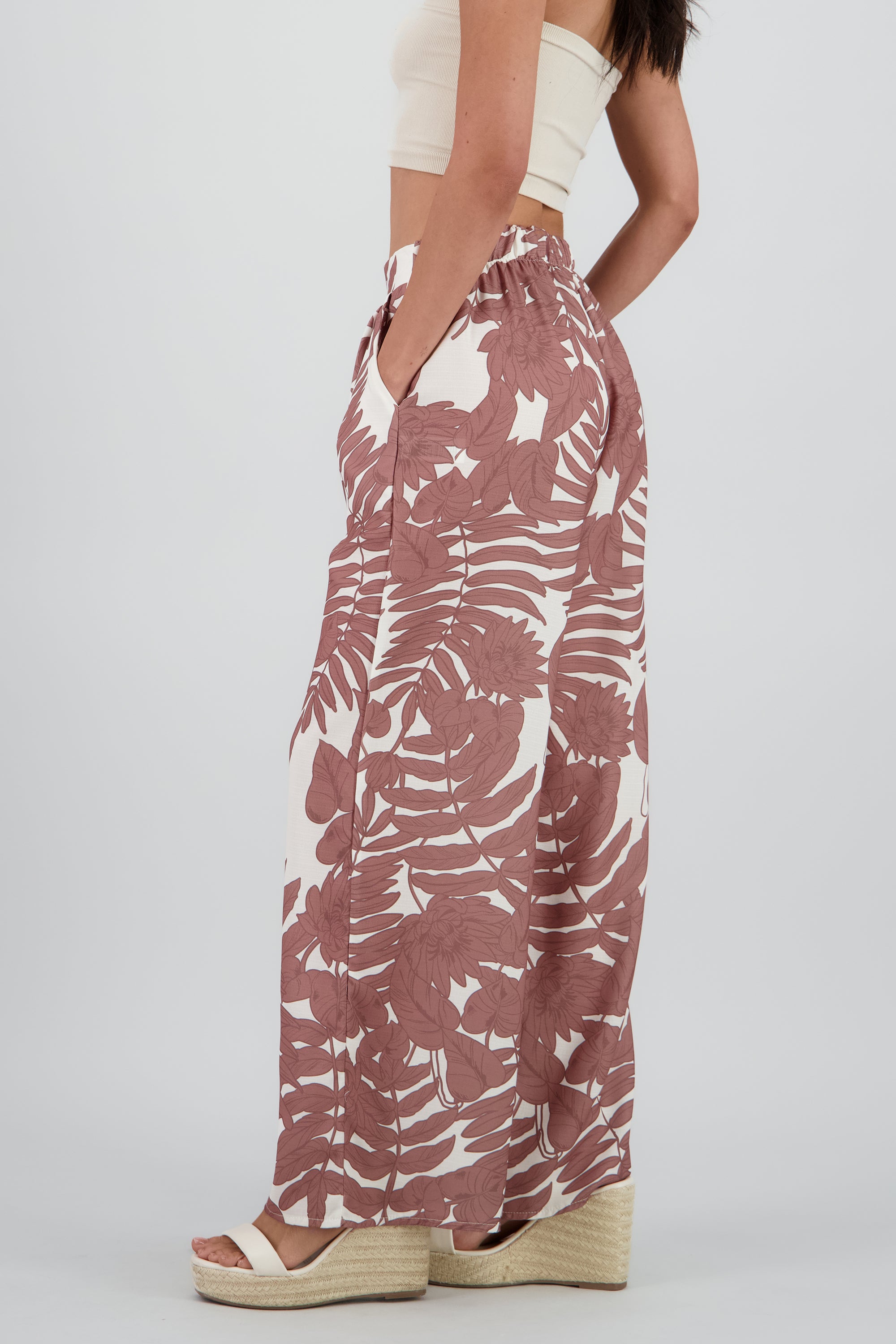 Pantalon amplio fluido estampado TAUPE