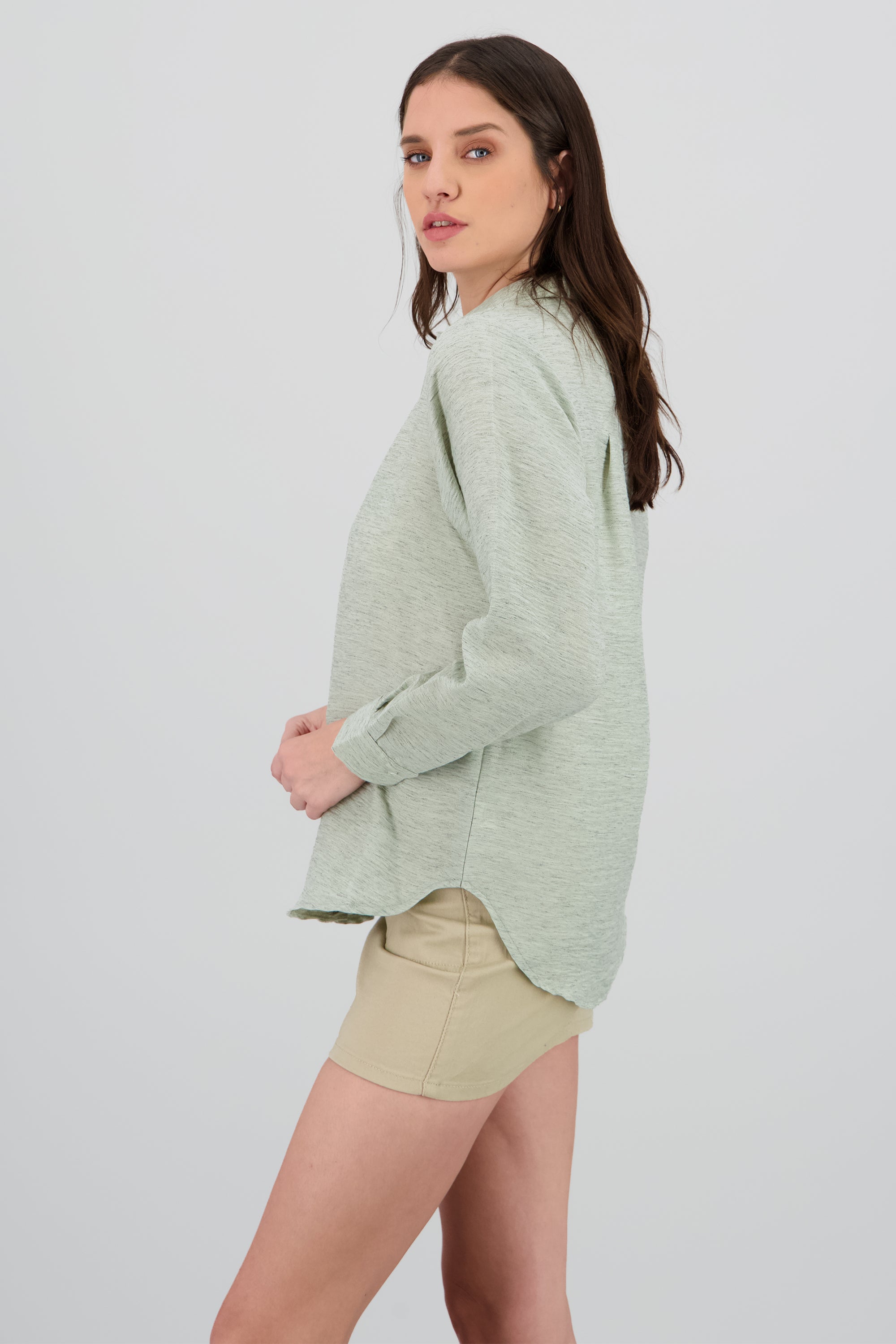 Camisa oversize fluida manga larga ligera VERDE