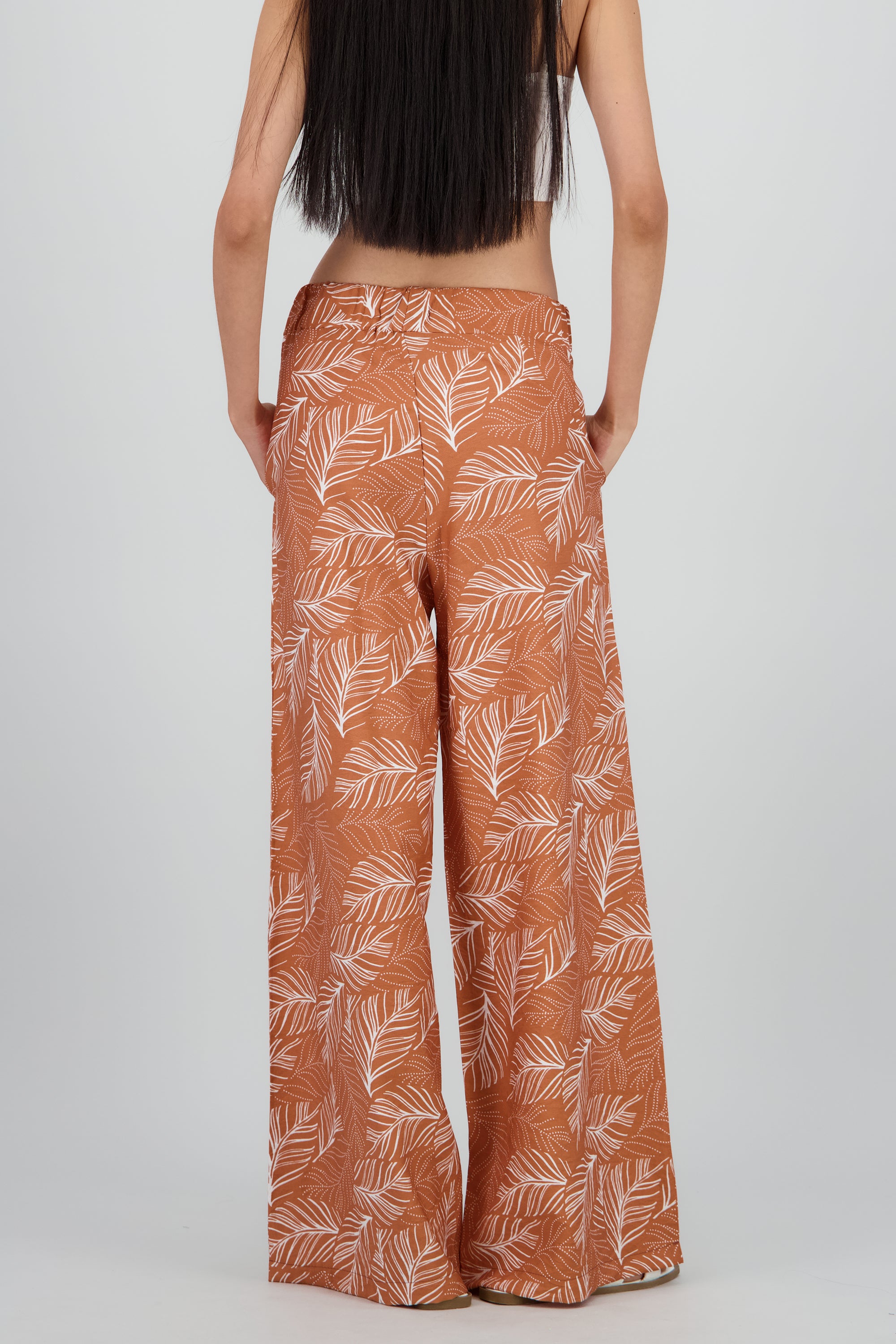 Pantalon amplio detalle resorte estampado tropical NARANJA COMBO