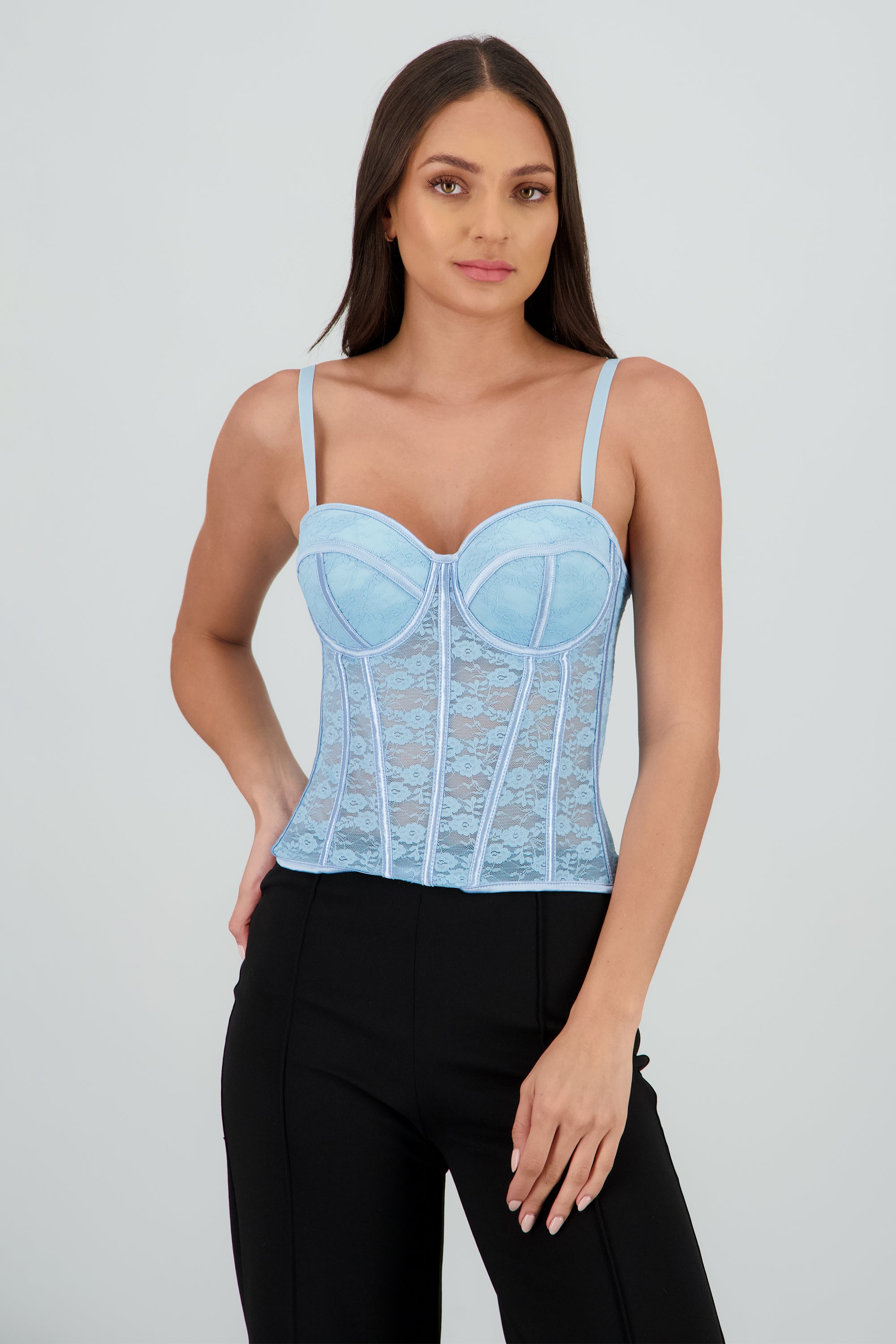 Corset copas encaje liso AZUL PASTEL