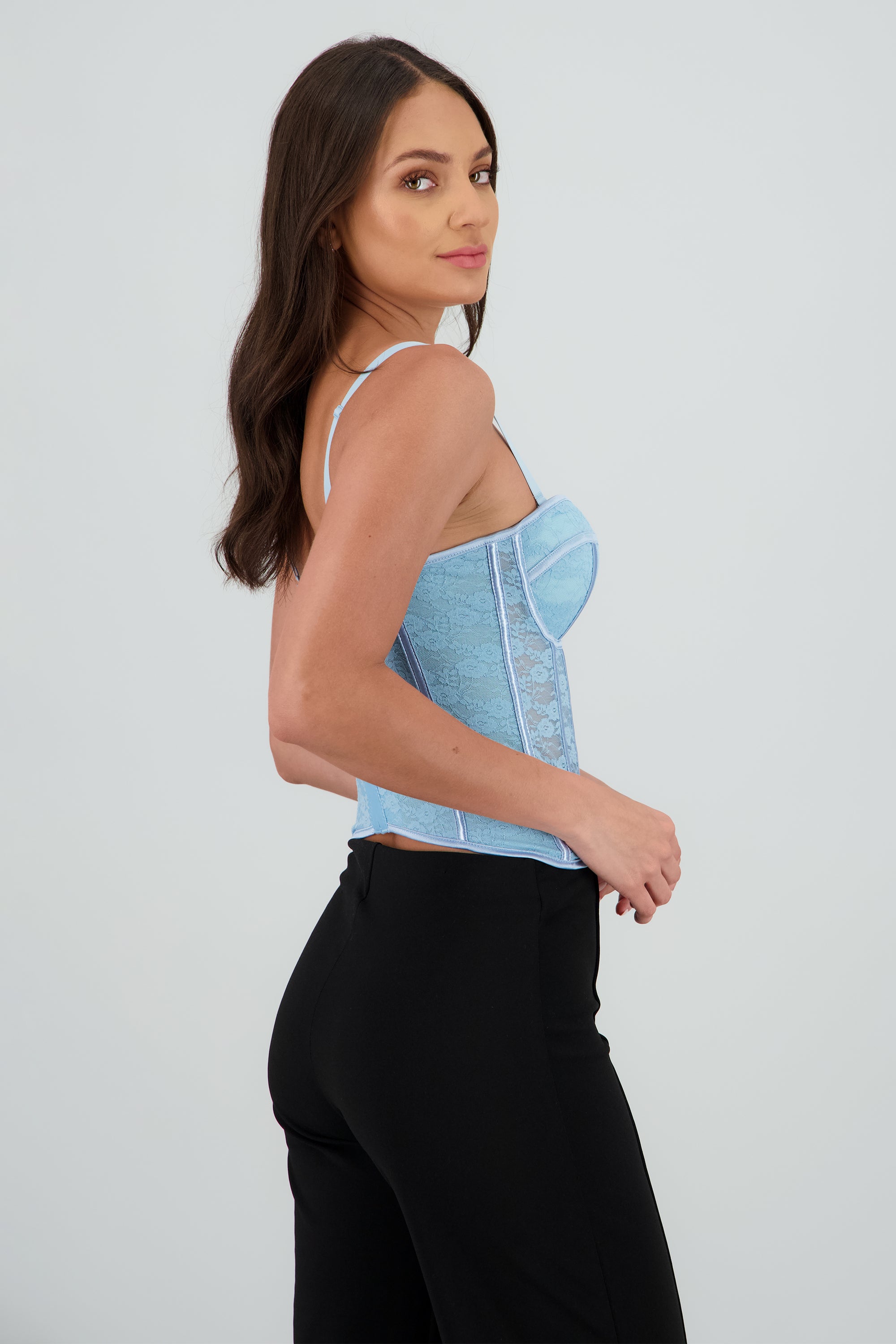 Corset copas encaje liso AZUL PASTEL