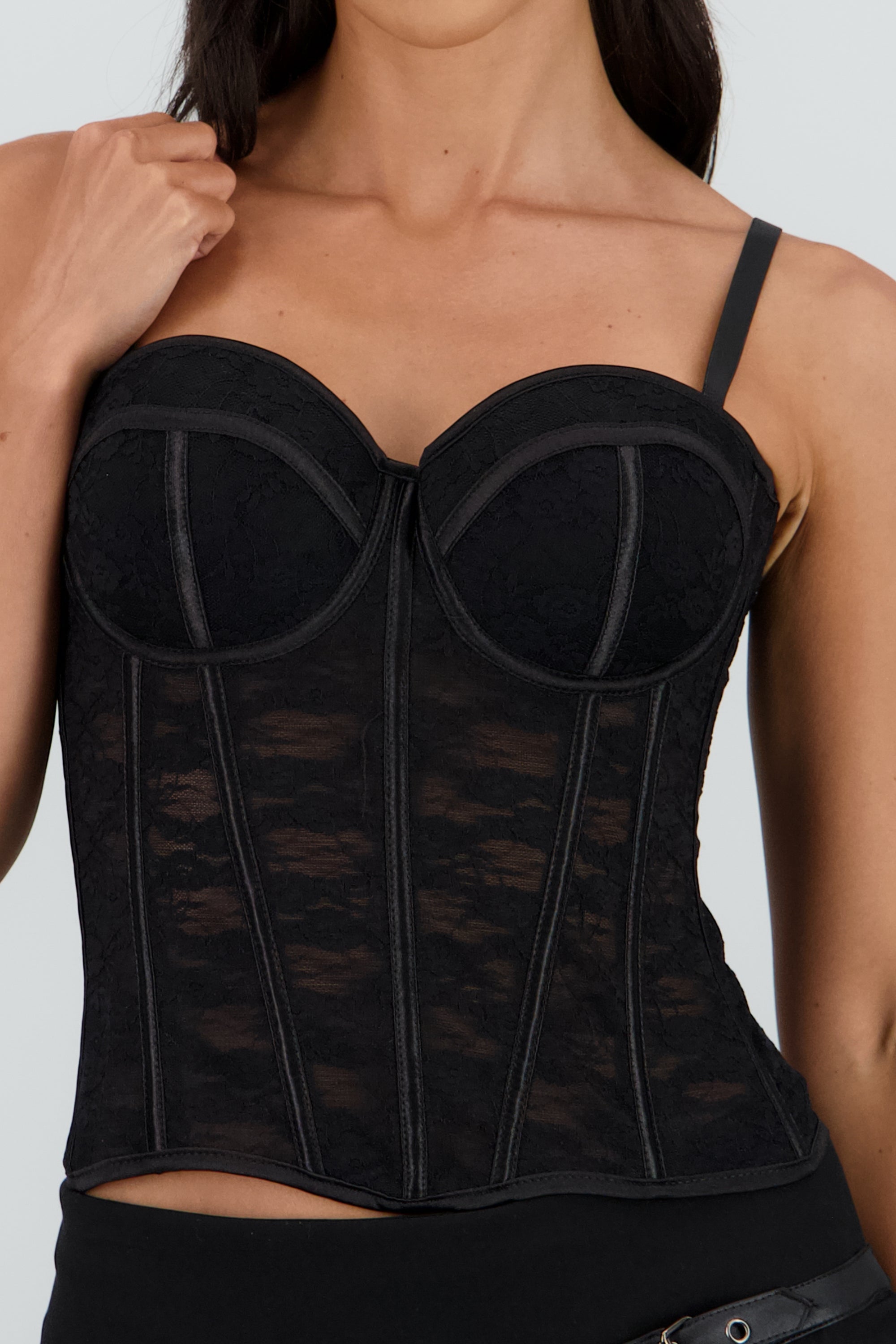 Corset copas encaje liso NEGRO