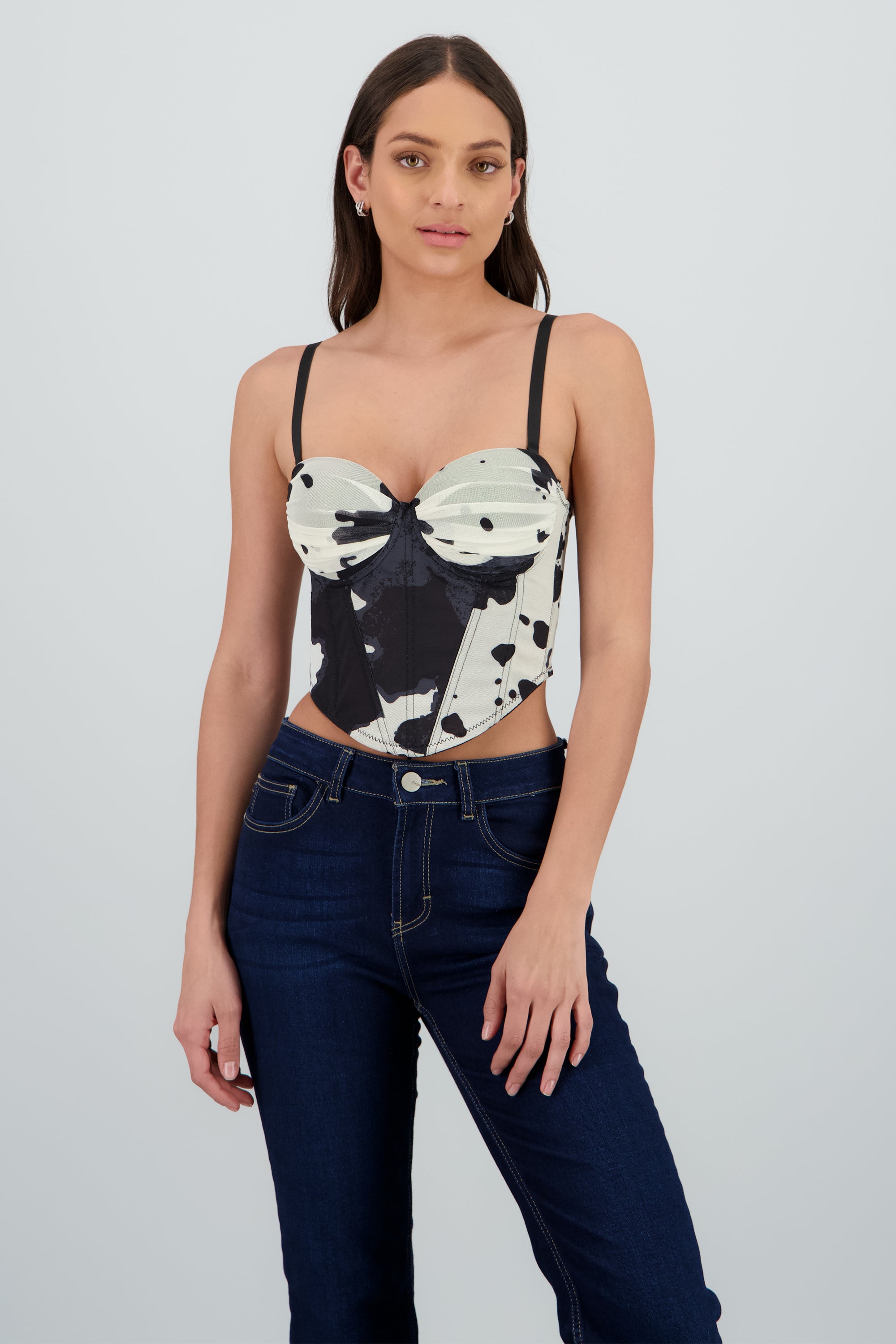 Corset copas drapeado animal print vaca HUESO COMBO