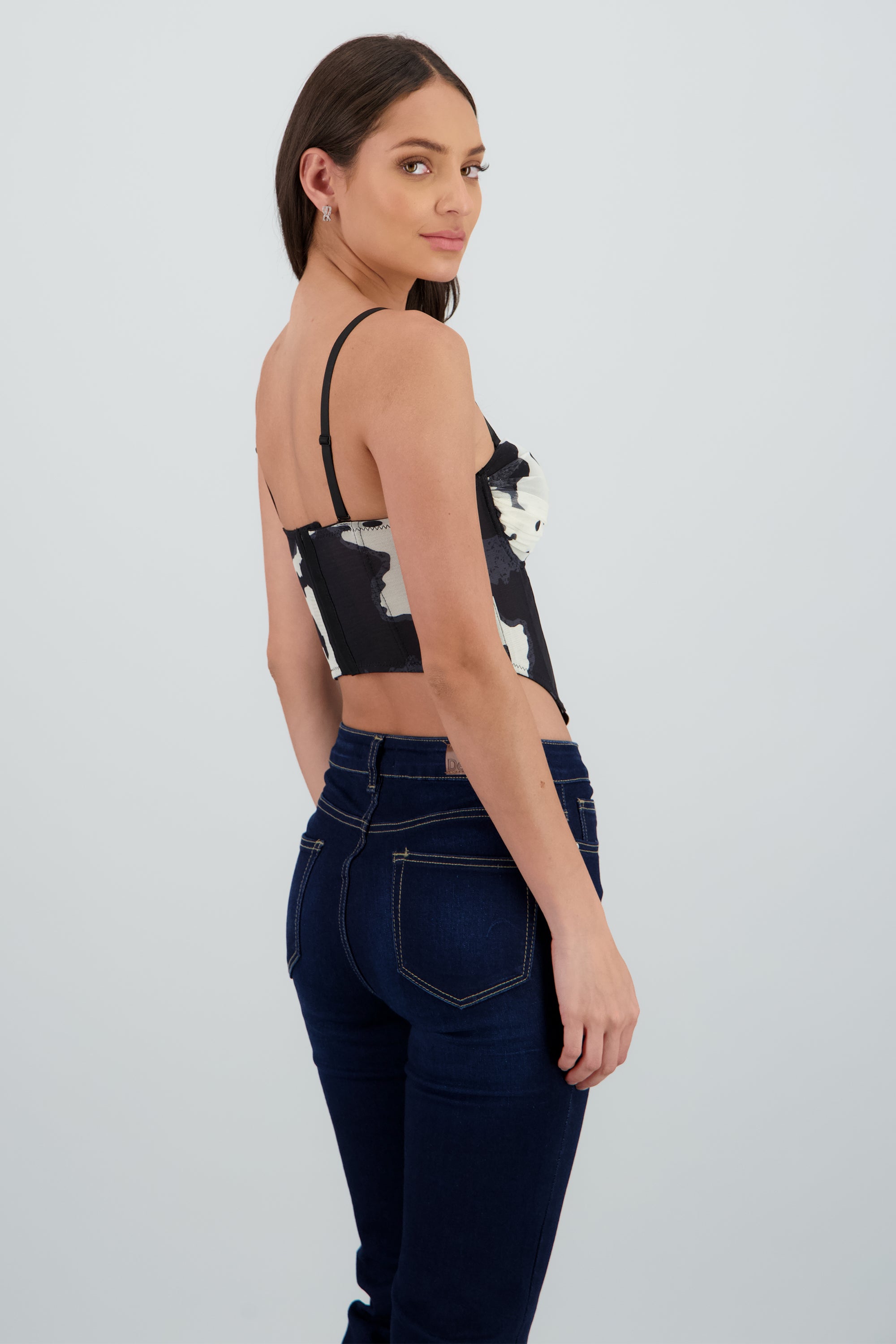 Corset copas drapeado animal print vaca HUESO COMBO