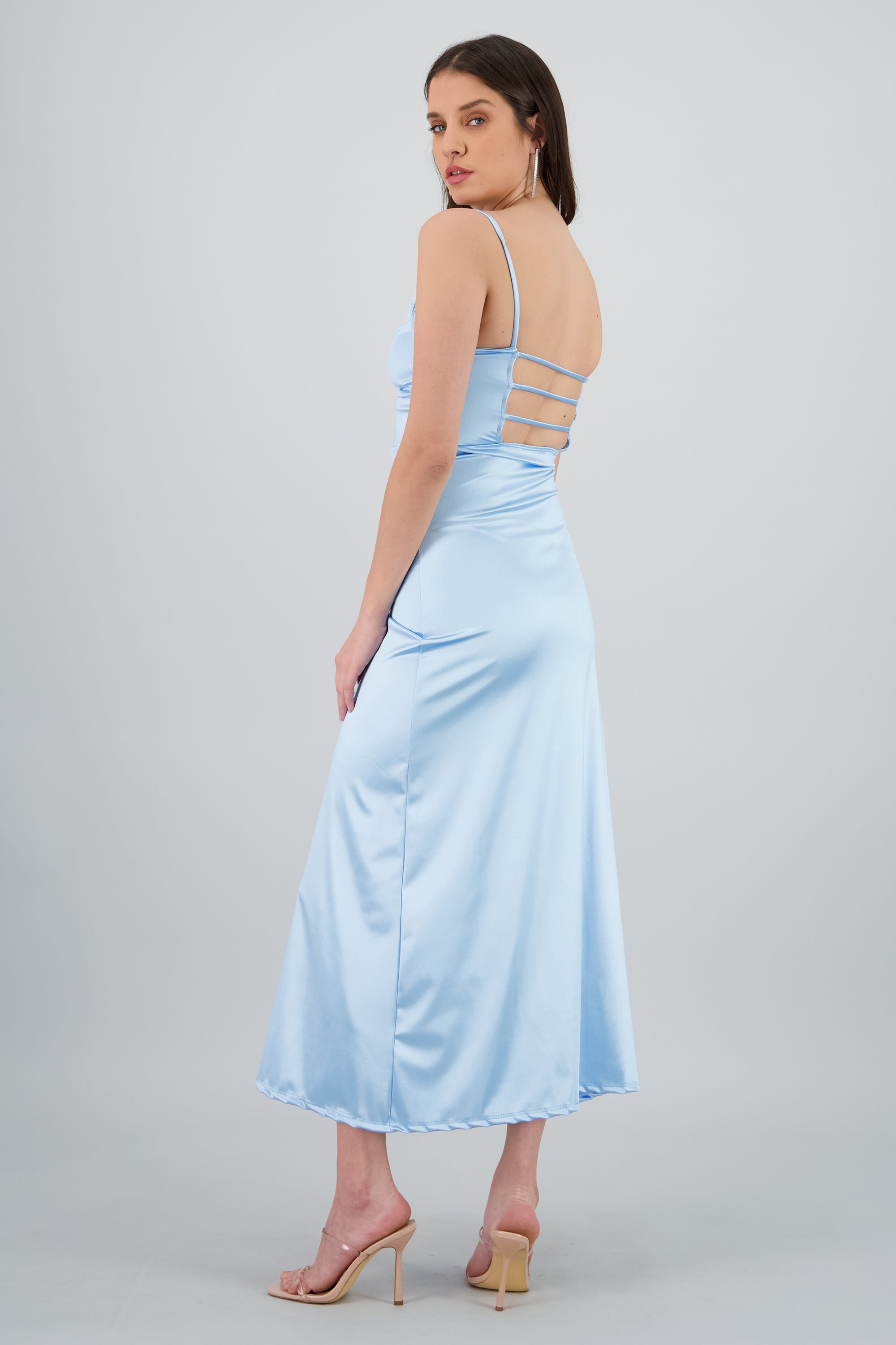 Vestido maxi satin espalda abierta AZUL PASTEL