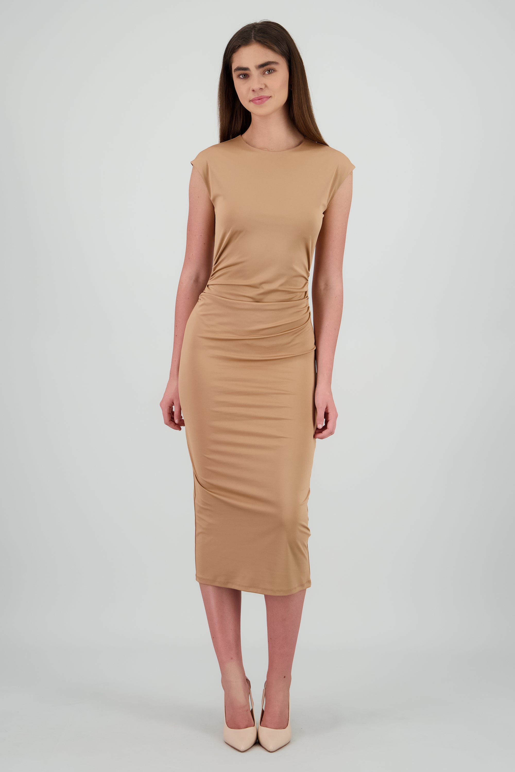 Vestido midi escote espalda KHAKI