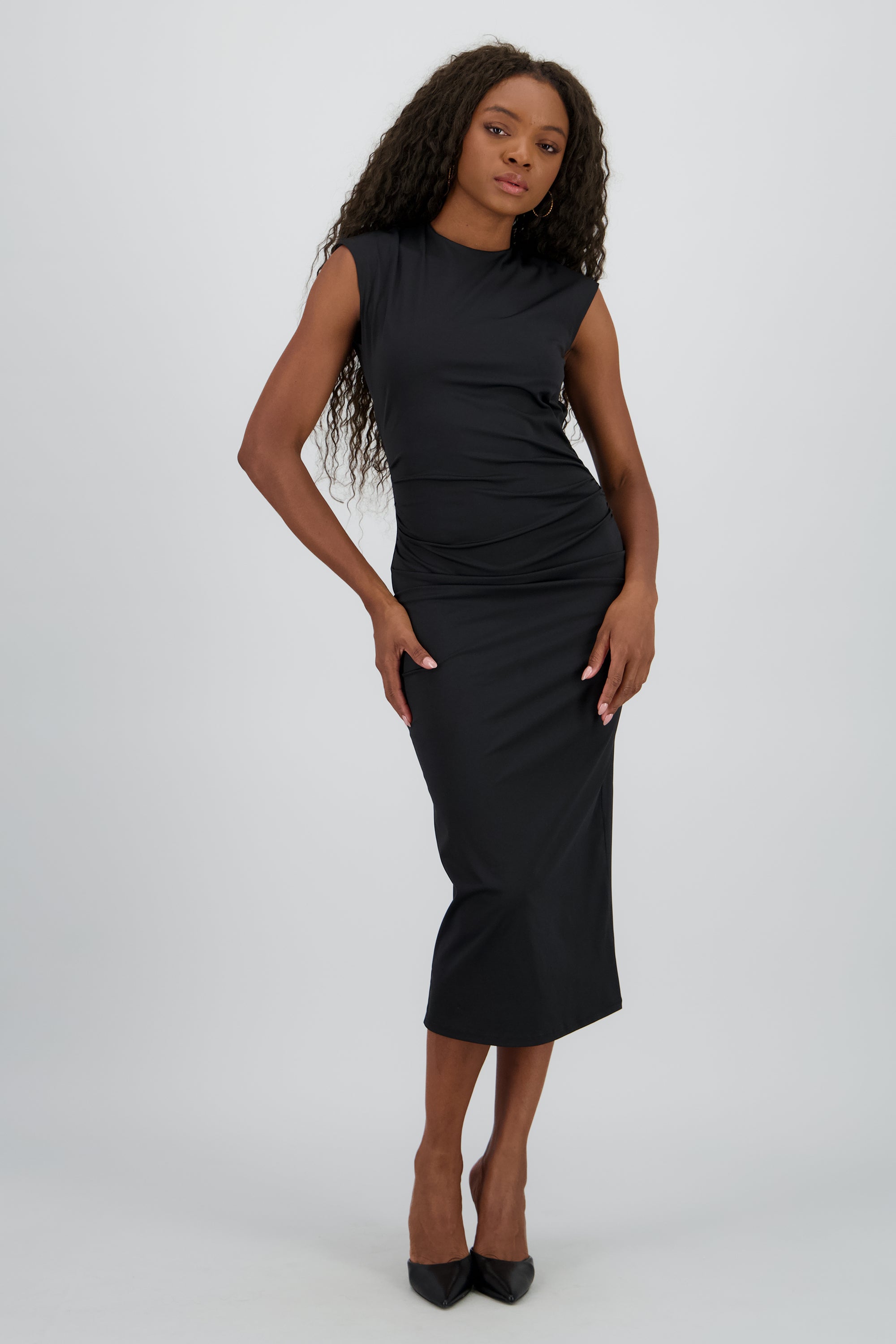 Vestido midi escote espalda NEGRO
