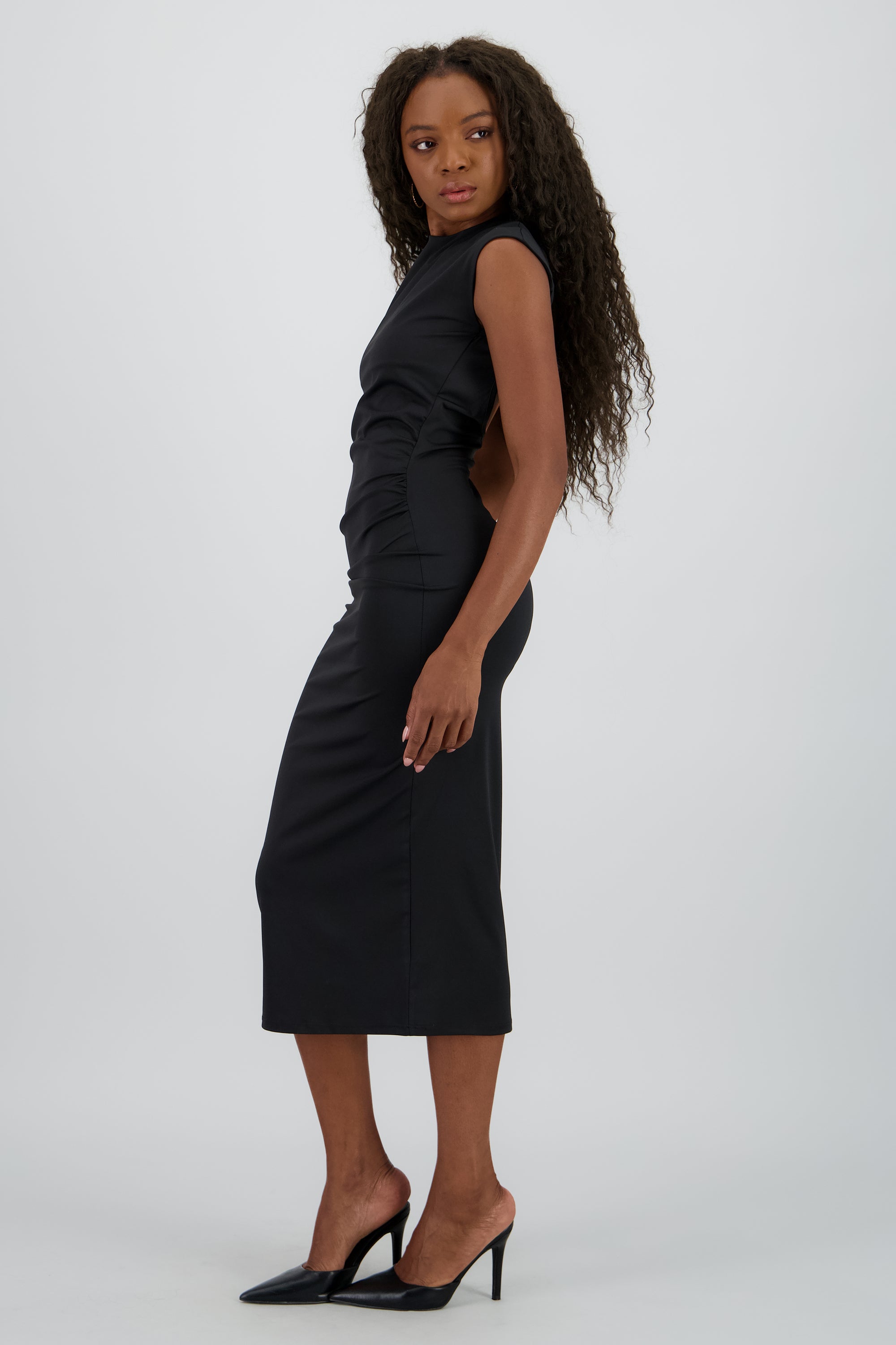 Vestido midi escote espalda NEGRO