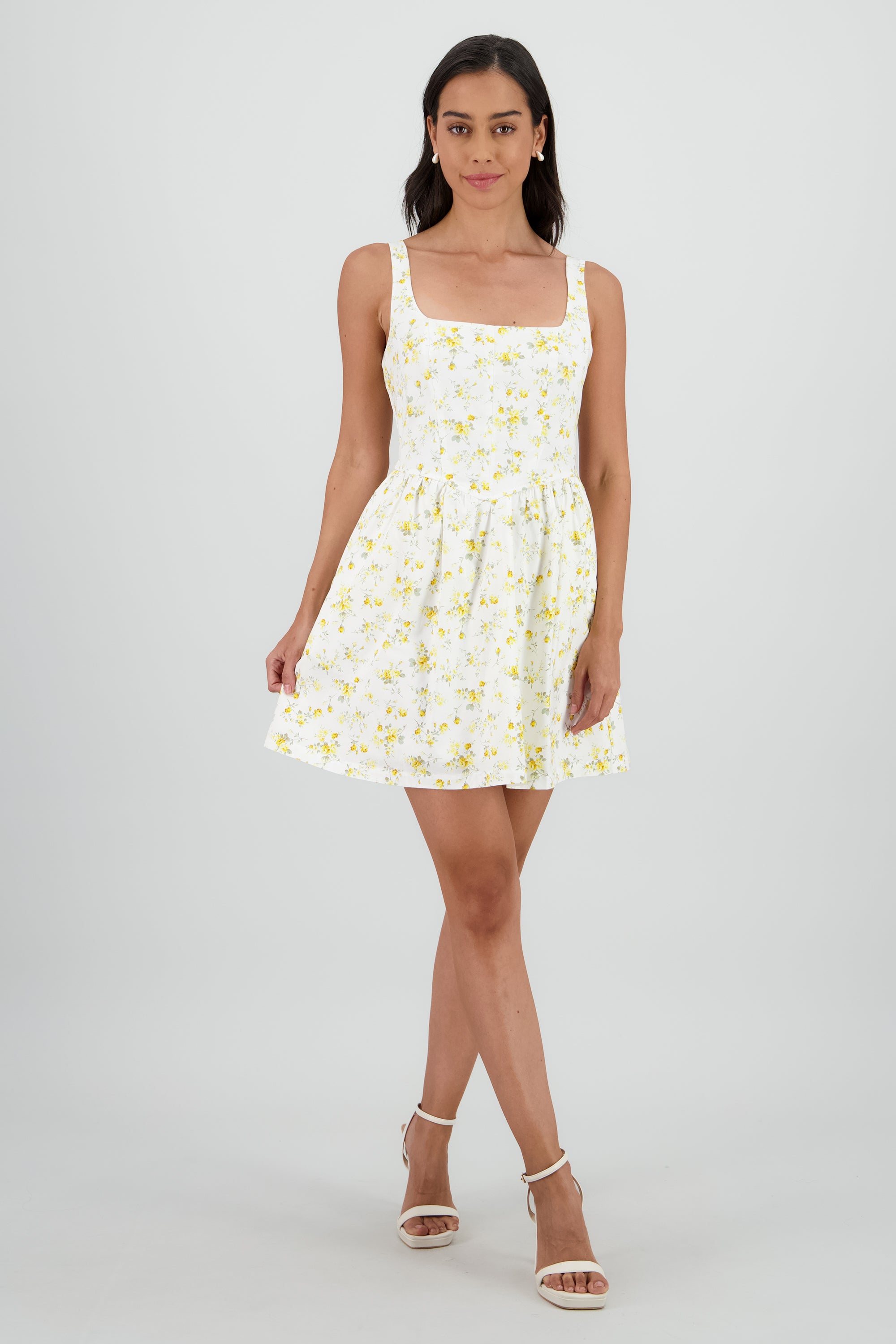 Vestido mini corset estampado flores BLANCO COMBO