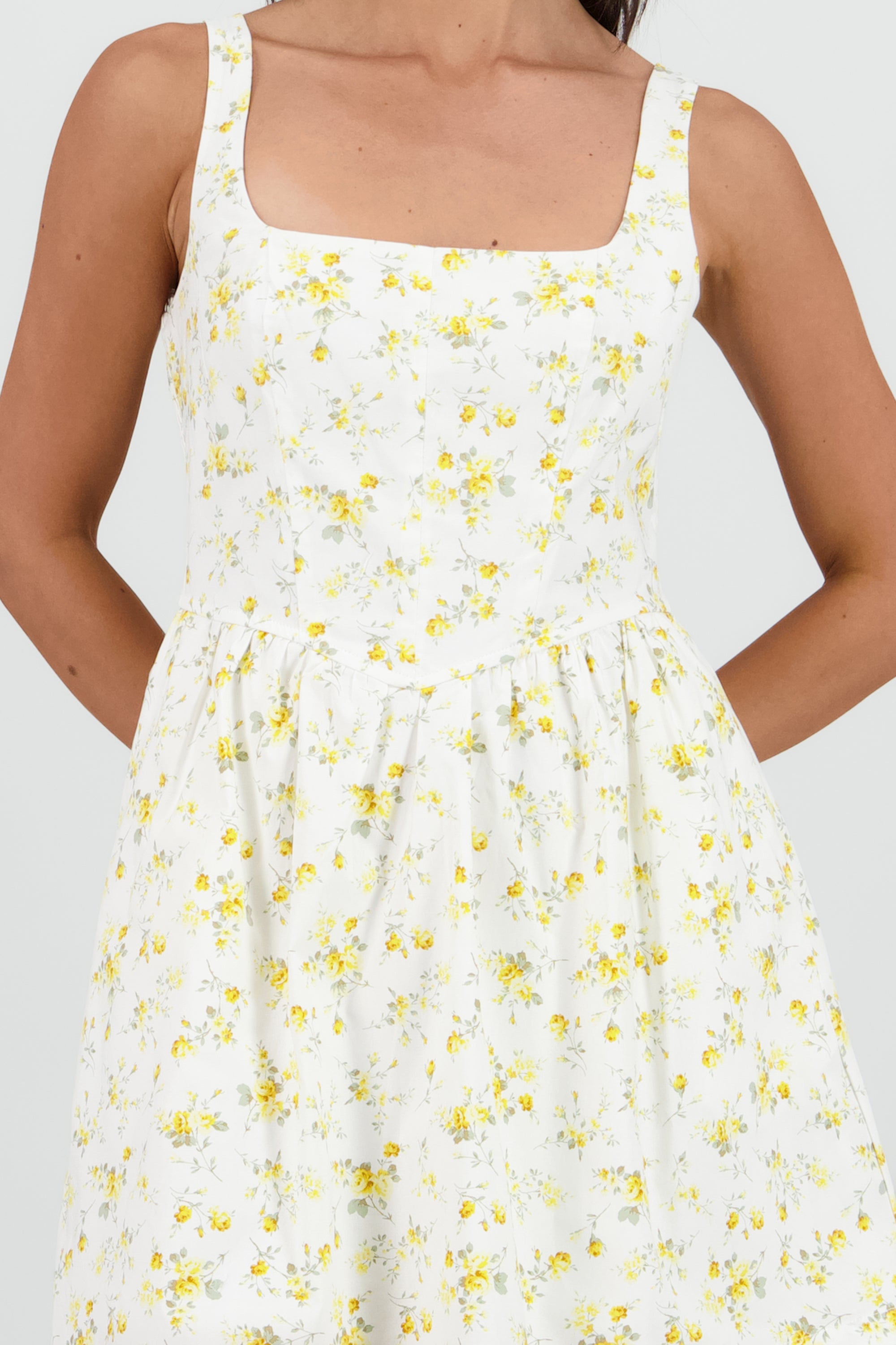 Vestido mini corset estampado flores BLANCO COMBO