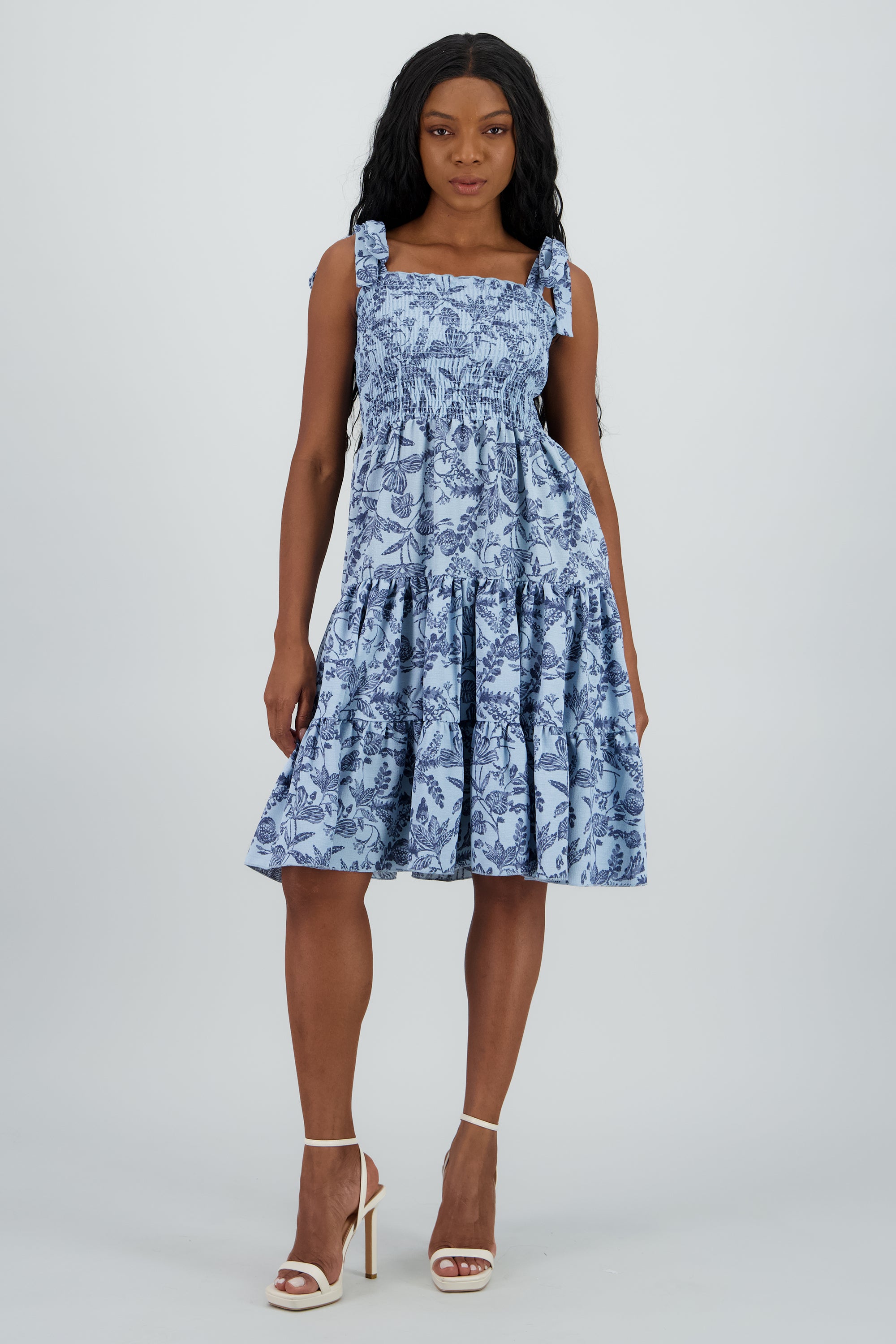 Vestido mini detalle smock tirantes AZUL