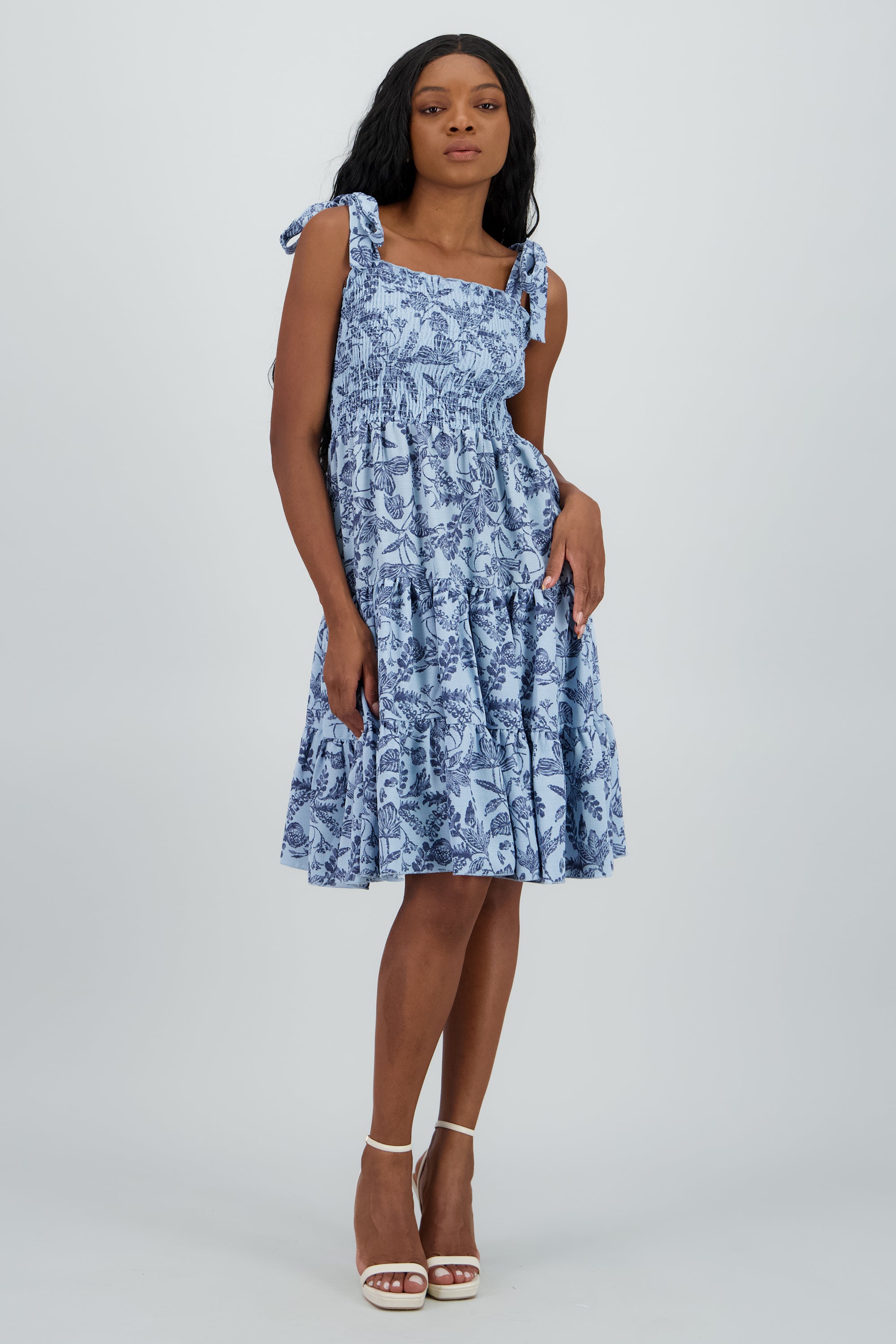 Vestido mini detalle smock tirantes AZUL