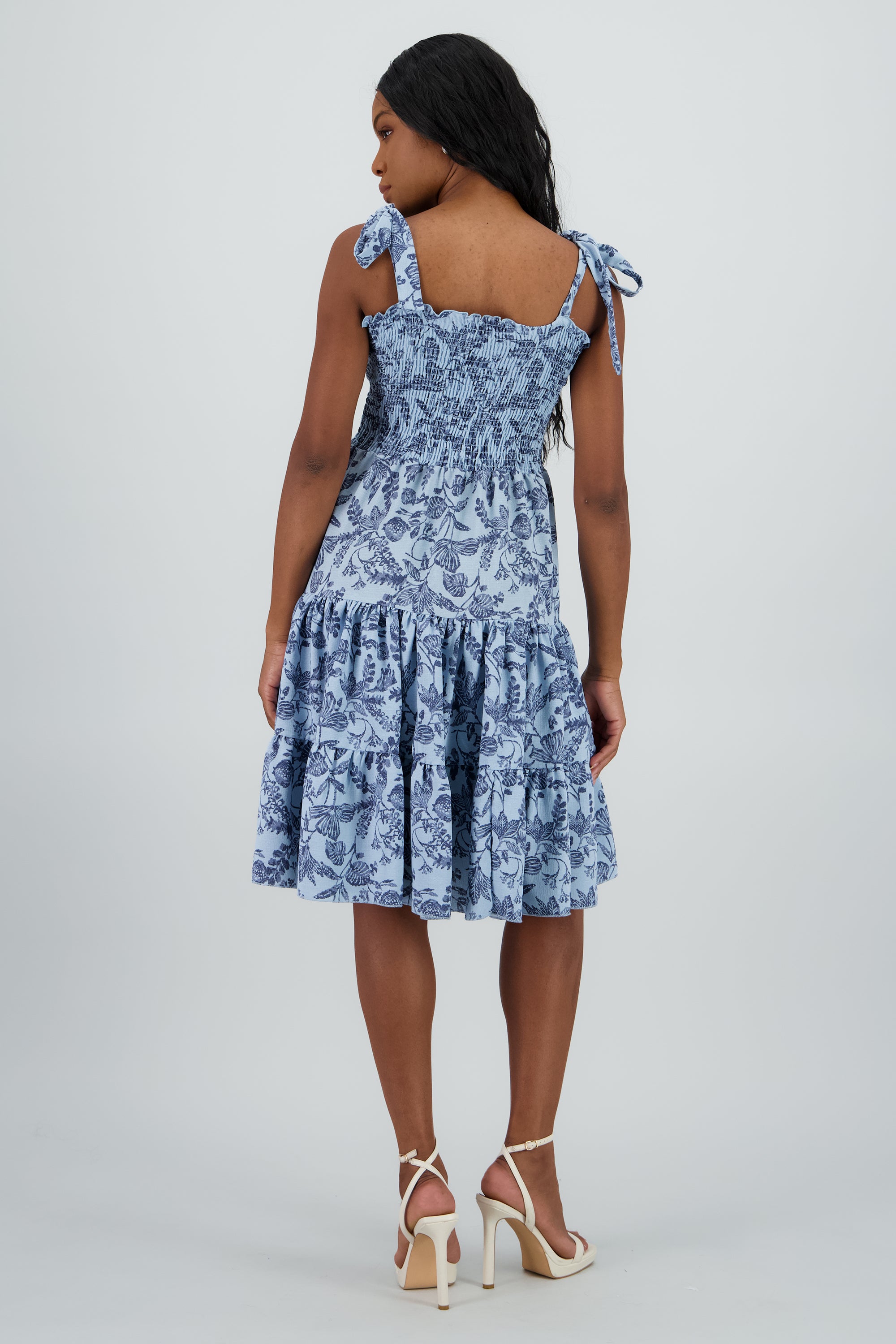 Vestido mini detalle smock tirantes AZUL