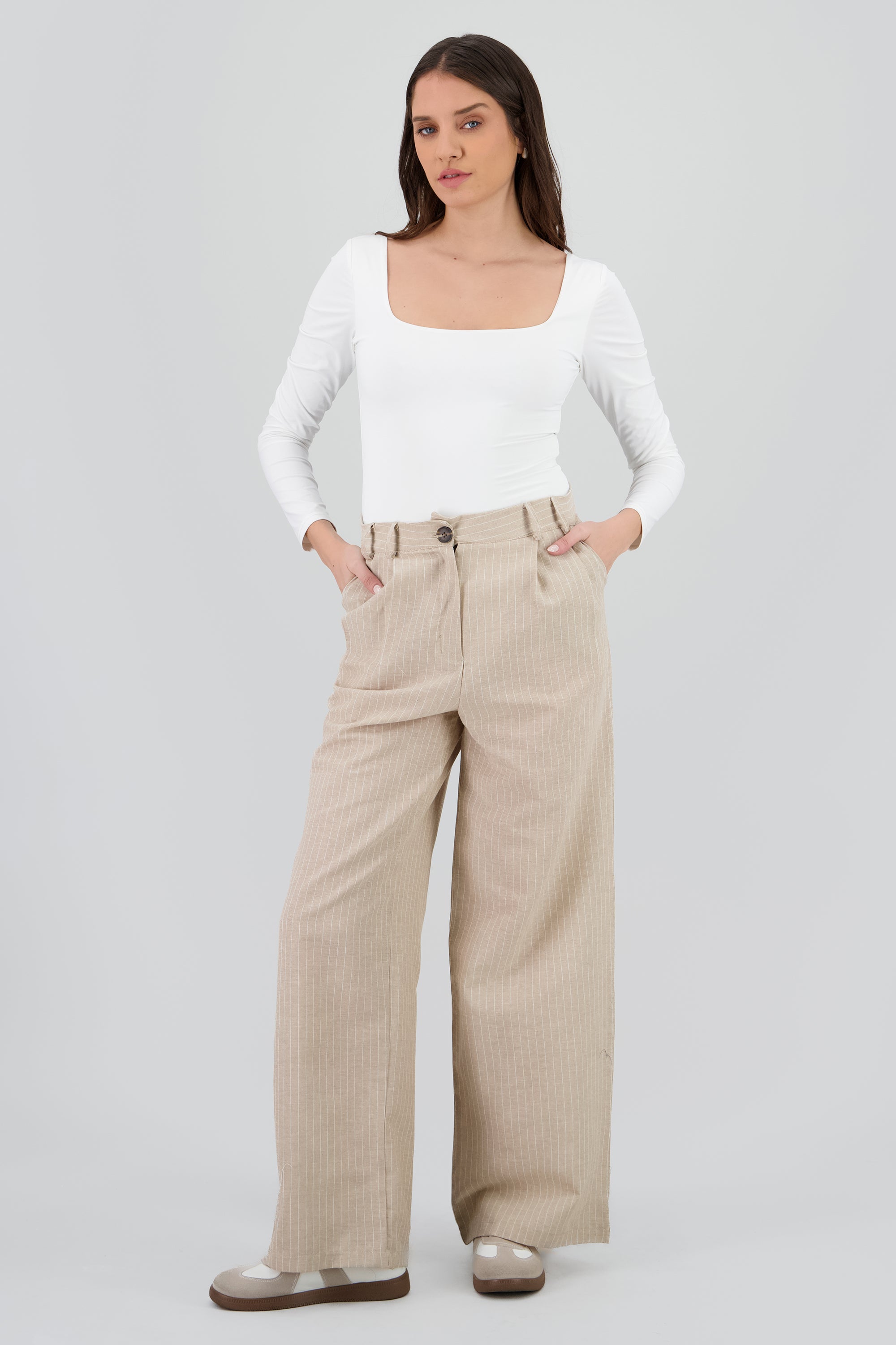 pantalon rayas detalle doble presilla KHAKI