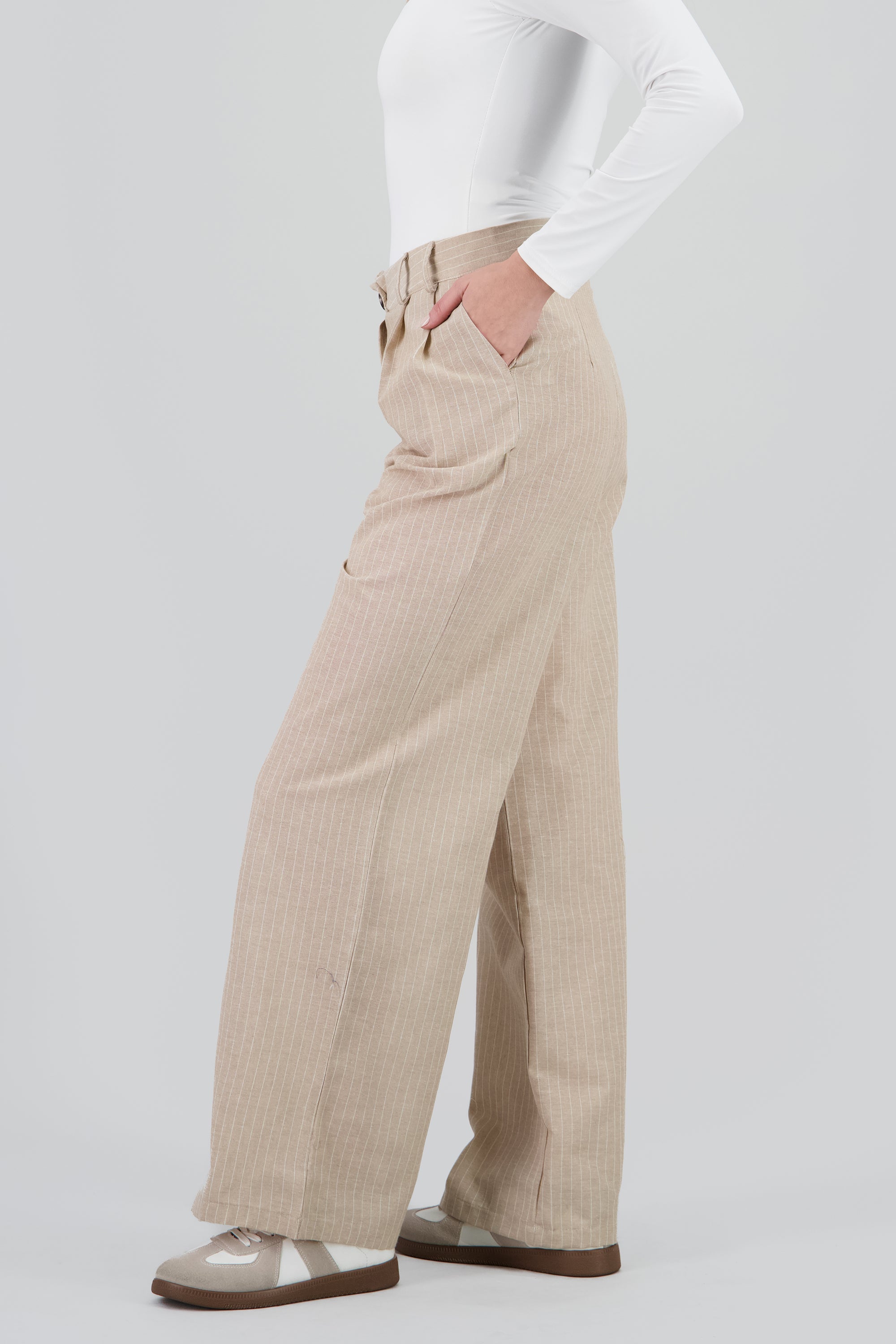 pantalon rayas detalle doble presilla KHAKI