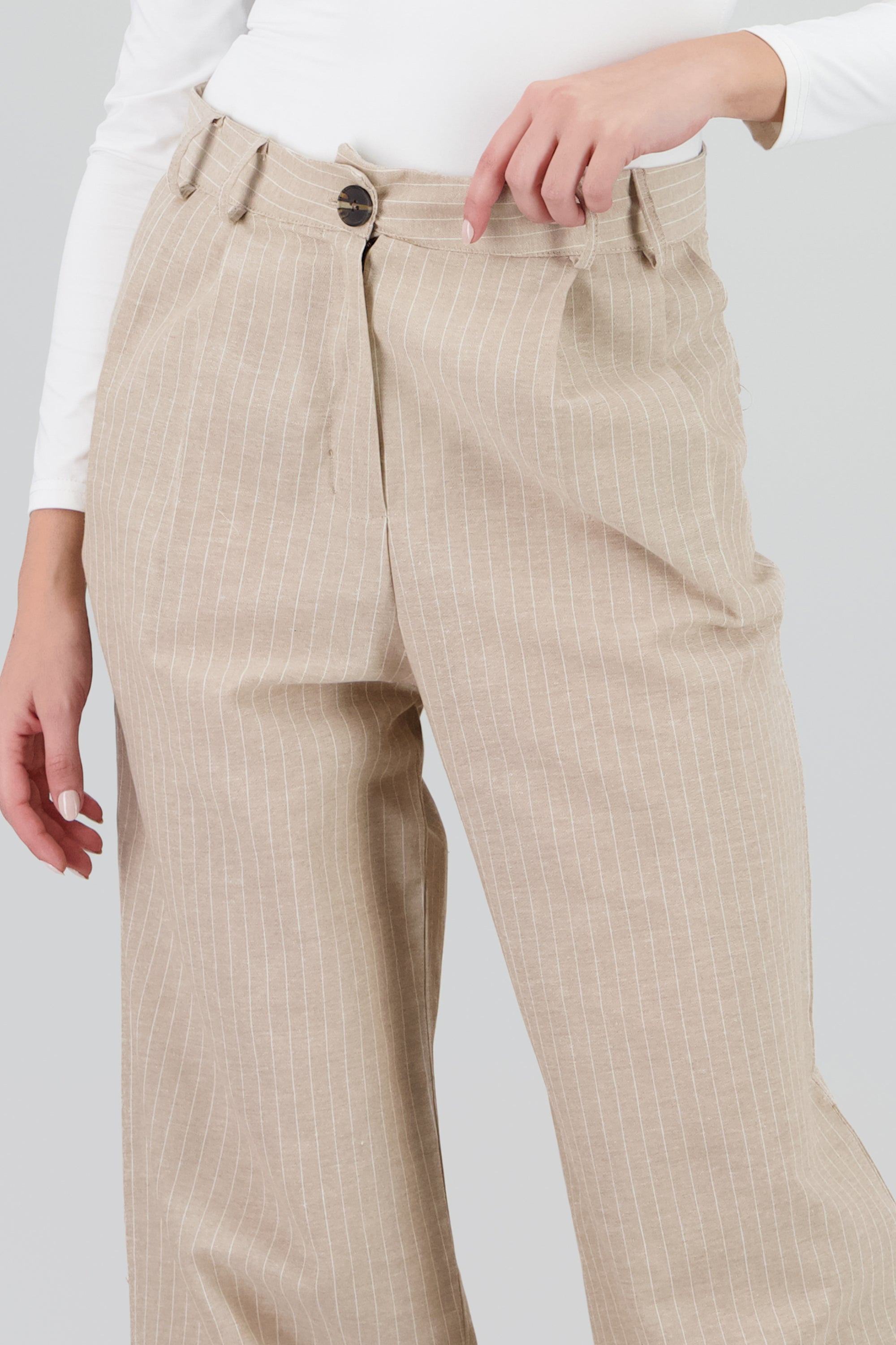 pantalon rayas detalle doble presilla KHAKI