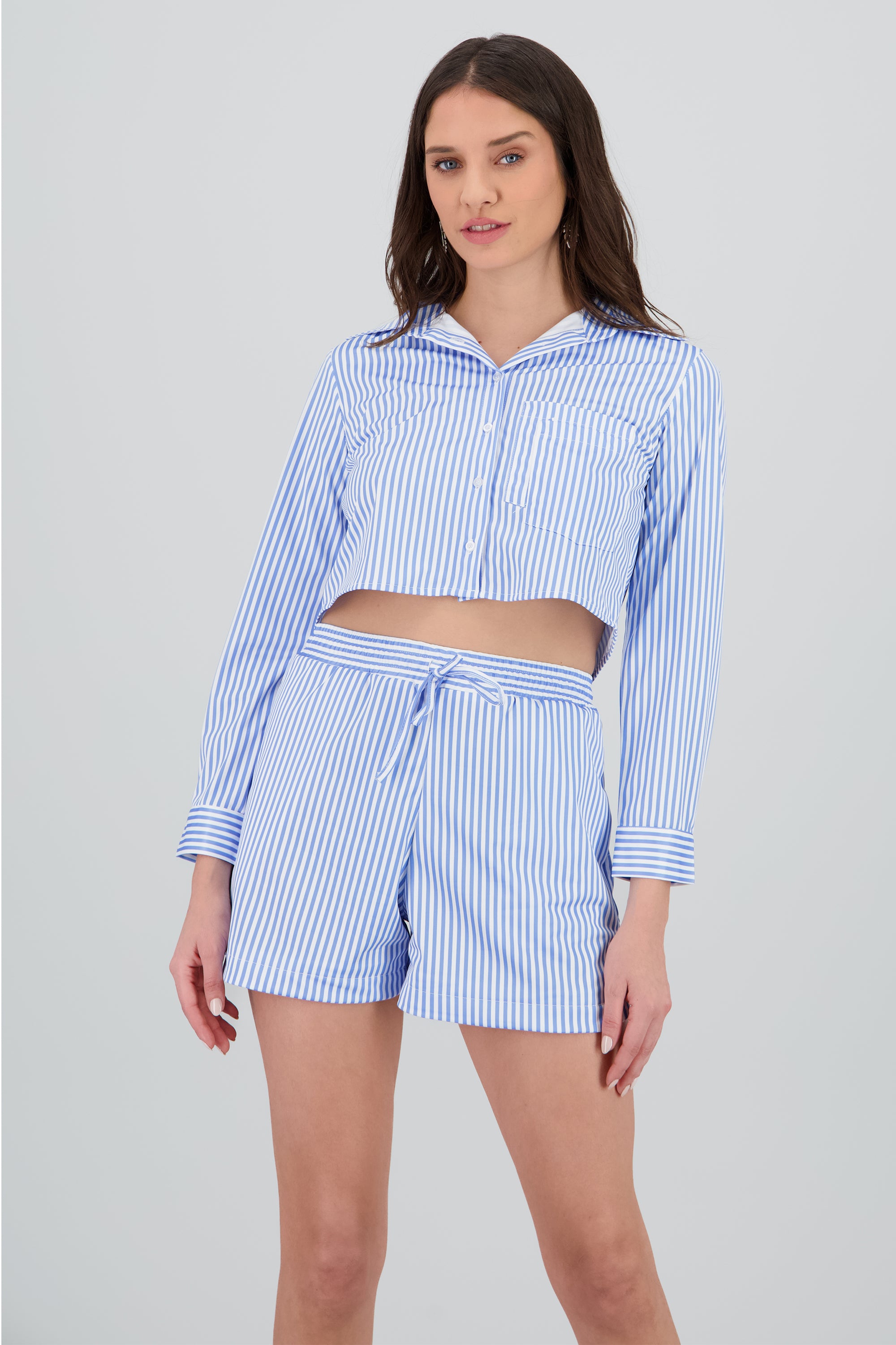 Camisa manga larga rayas detalle doble bolsa AZUL COMBO
