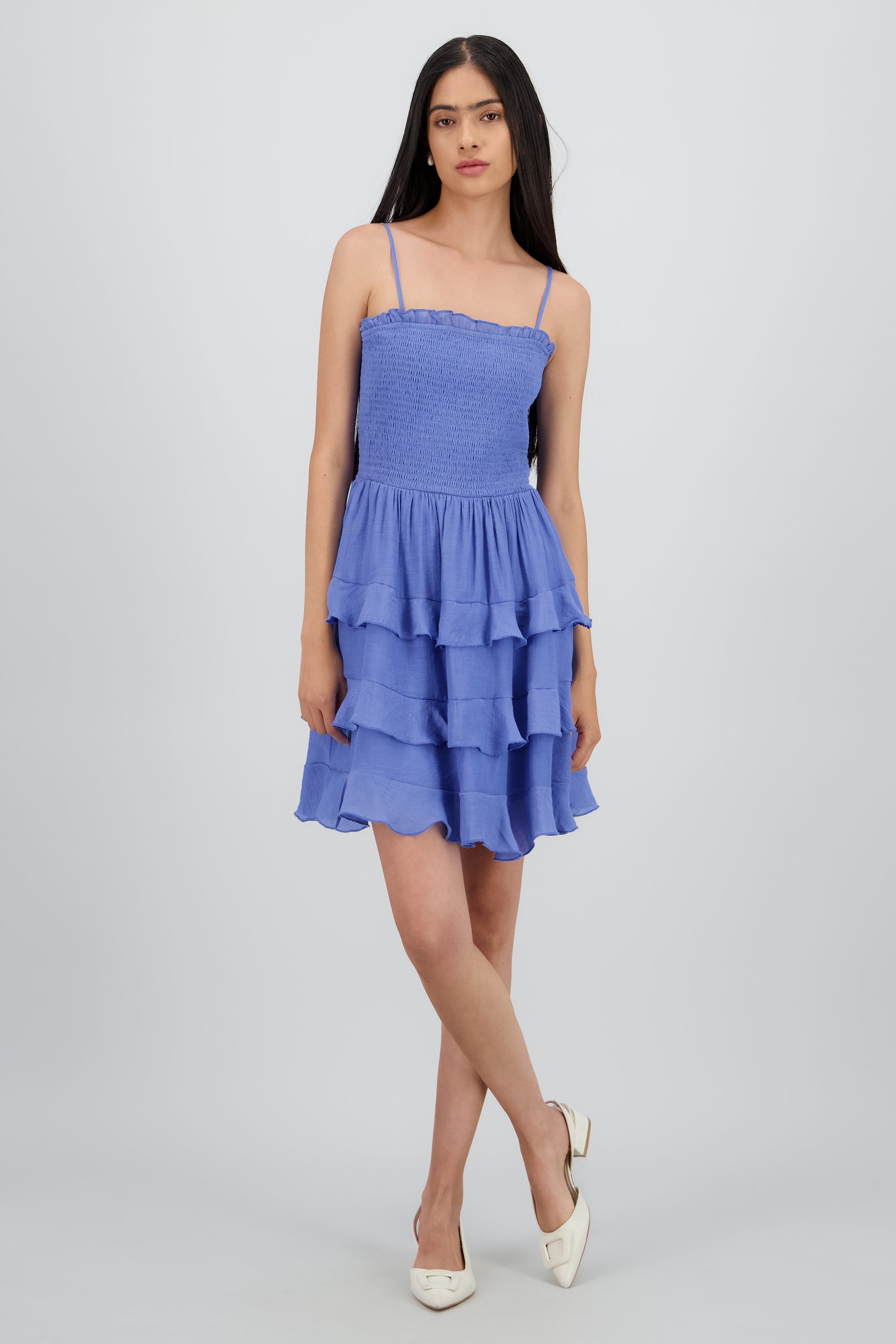 Vestido mini tirantes y olanes AZUL