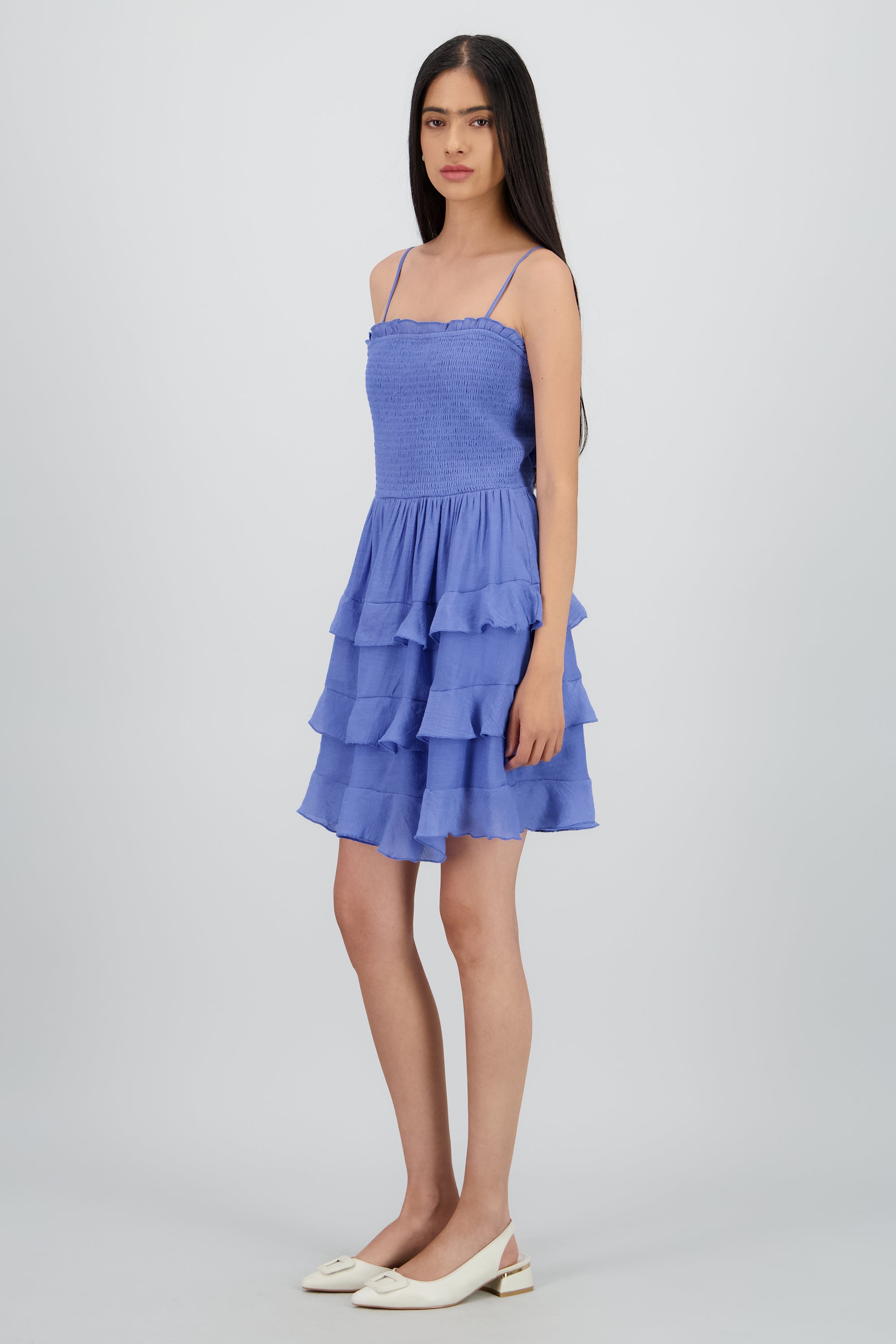 Vestido mini tirantes y olanes AZUL