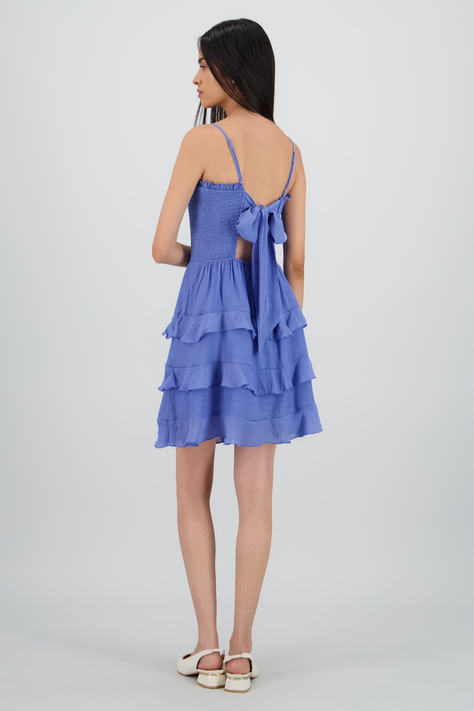 Vestido mini tirantes y olanes AZUL