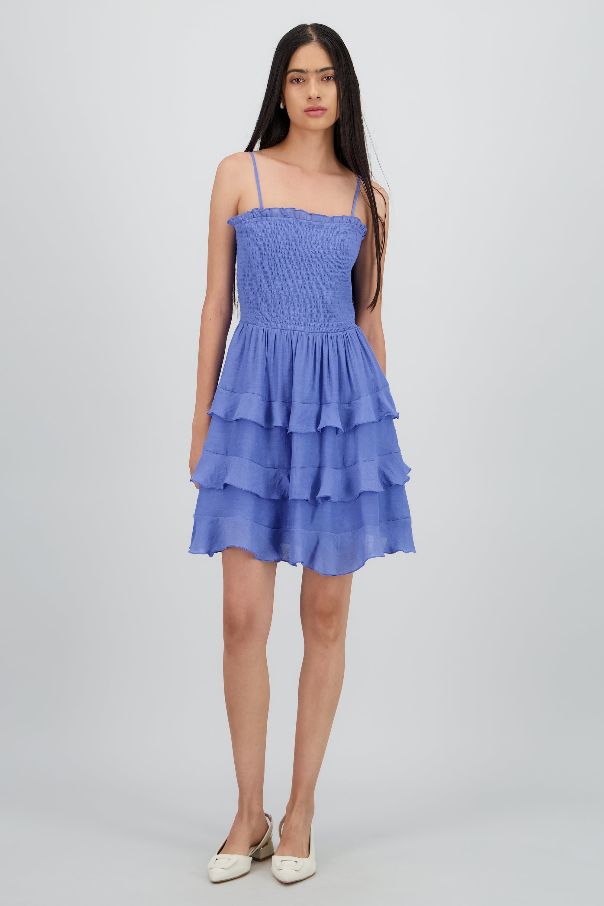 Vestido mini tirantes y olanes AZUL